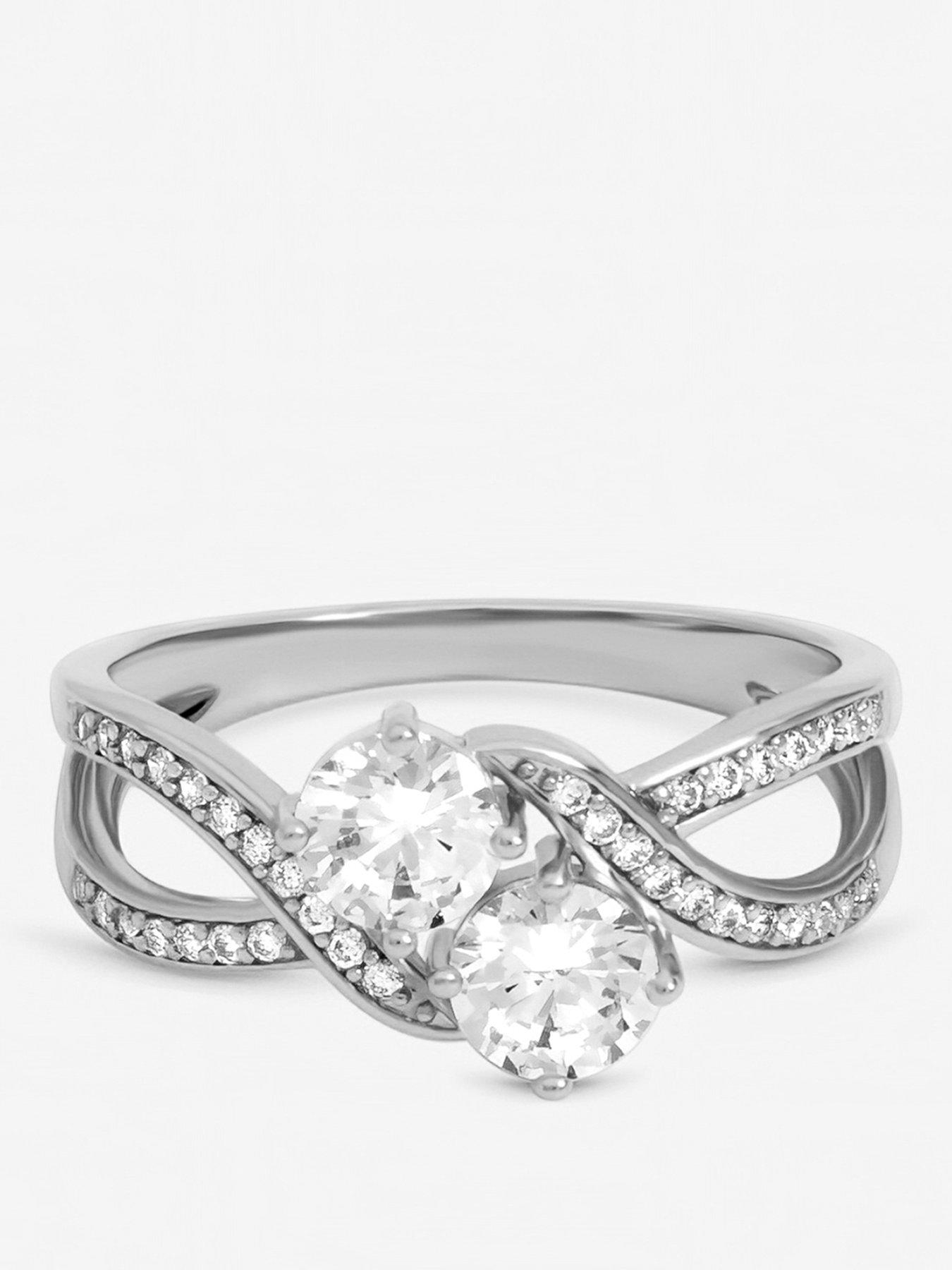 Jon Richard Jon Richard Rhodium Plated Cubic Zirconia Double Stone Ring