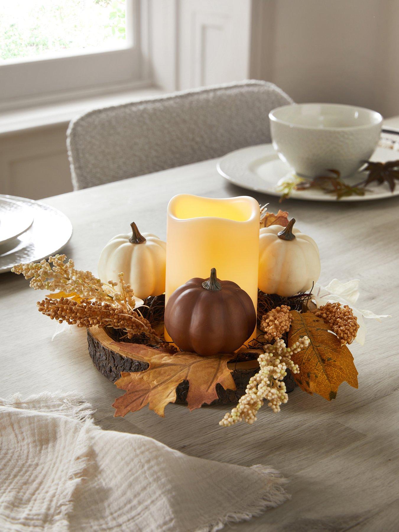 The Very Collection Pumpkin Log Slice with LED Candle Table Centre Autumn Decoration