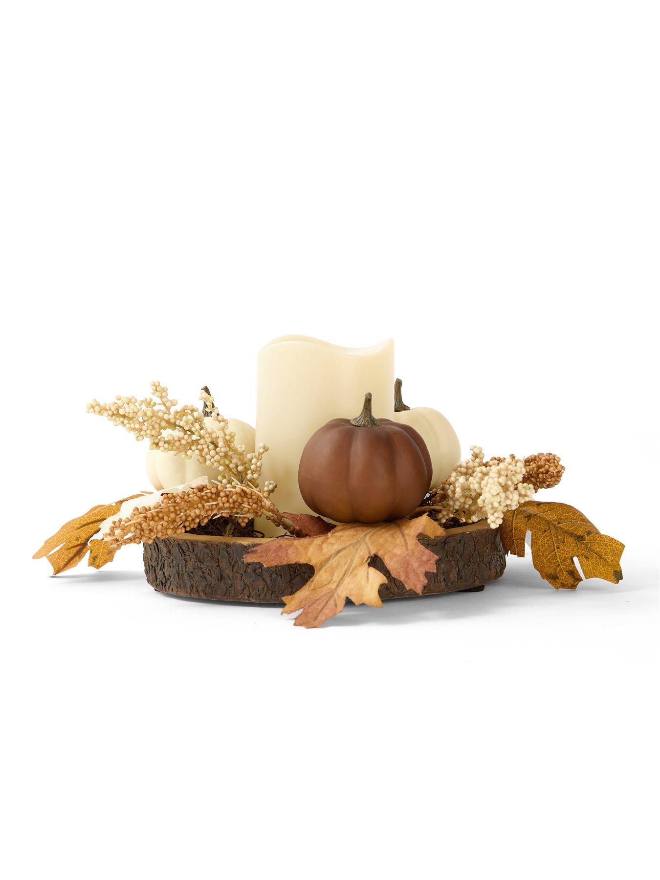 Image 2 of 7 of The Very Collection Pumpkin&nbsp;Log Slice&nbsp;with LED Candle Table Centre Autumn Decoration