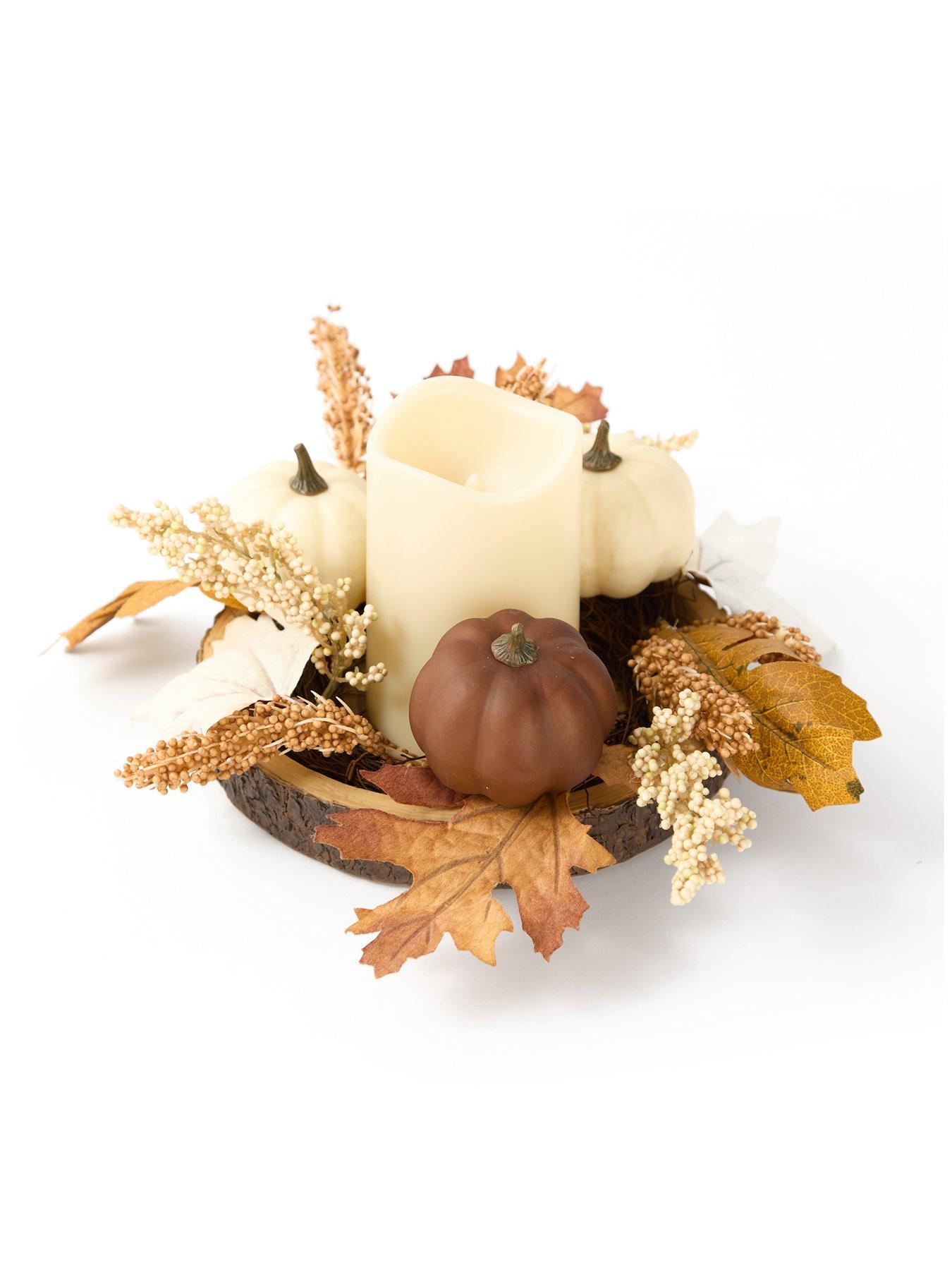 Image 3 of 7 of The Very Collection Pumpkin&nbsp;Log Slice&nbsp;with LED Candle Table Centre Autumn Decoration