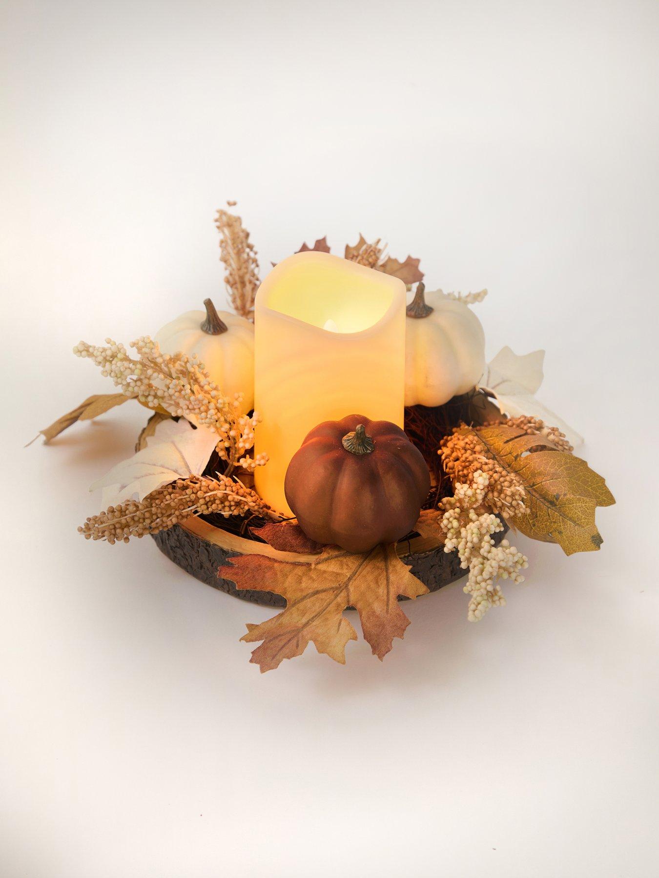 Image 4 of 7 of The Very Collection Pumpkin&nbsp;Log Slice&nbsp;with LED Candle Table Centre Autumn Decoration