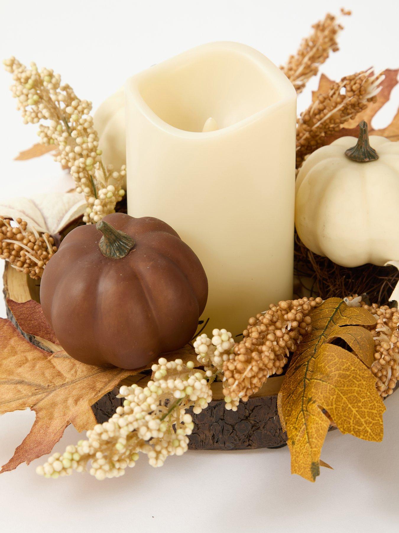 Image 6 of 7 of The Very Collection Pumpkin&nbsp;Log Slice&nbsp;with LED Candle Table Centre Autumn Decoration