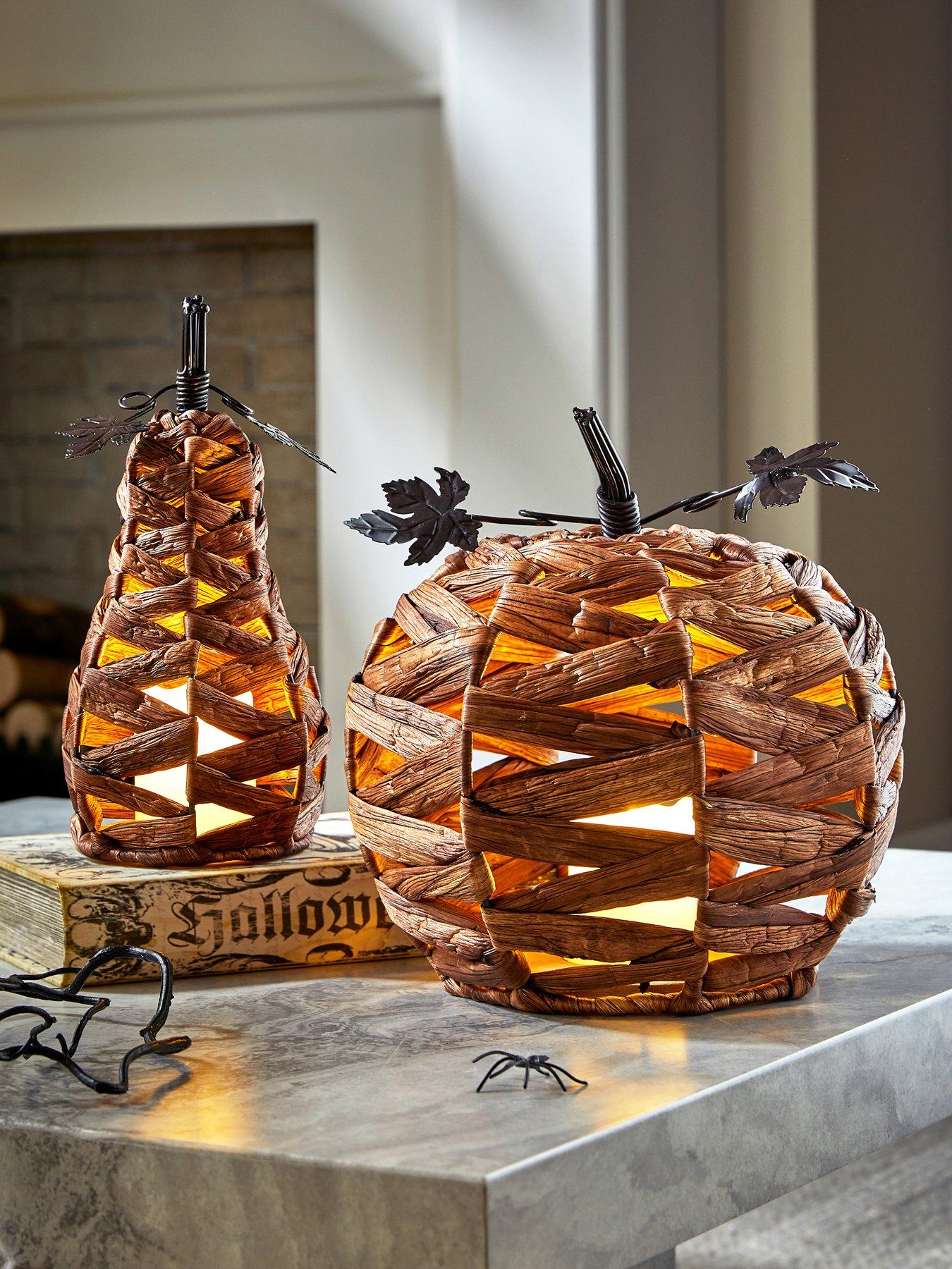 Image 1 of 6 of The Very Collection Water Hyacinth Pumpkin/Pear Set 2 With LED&nbsp;Candle Lights