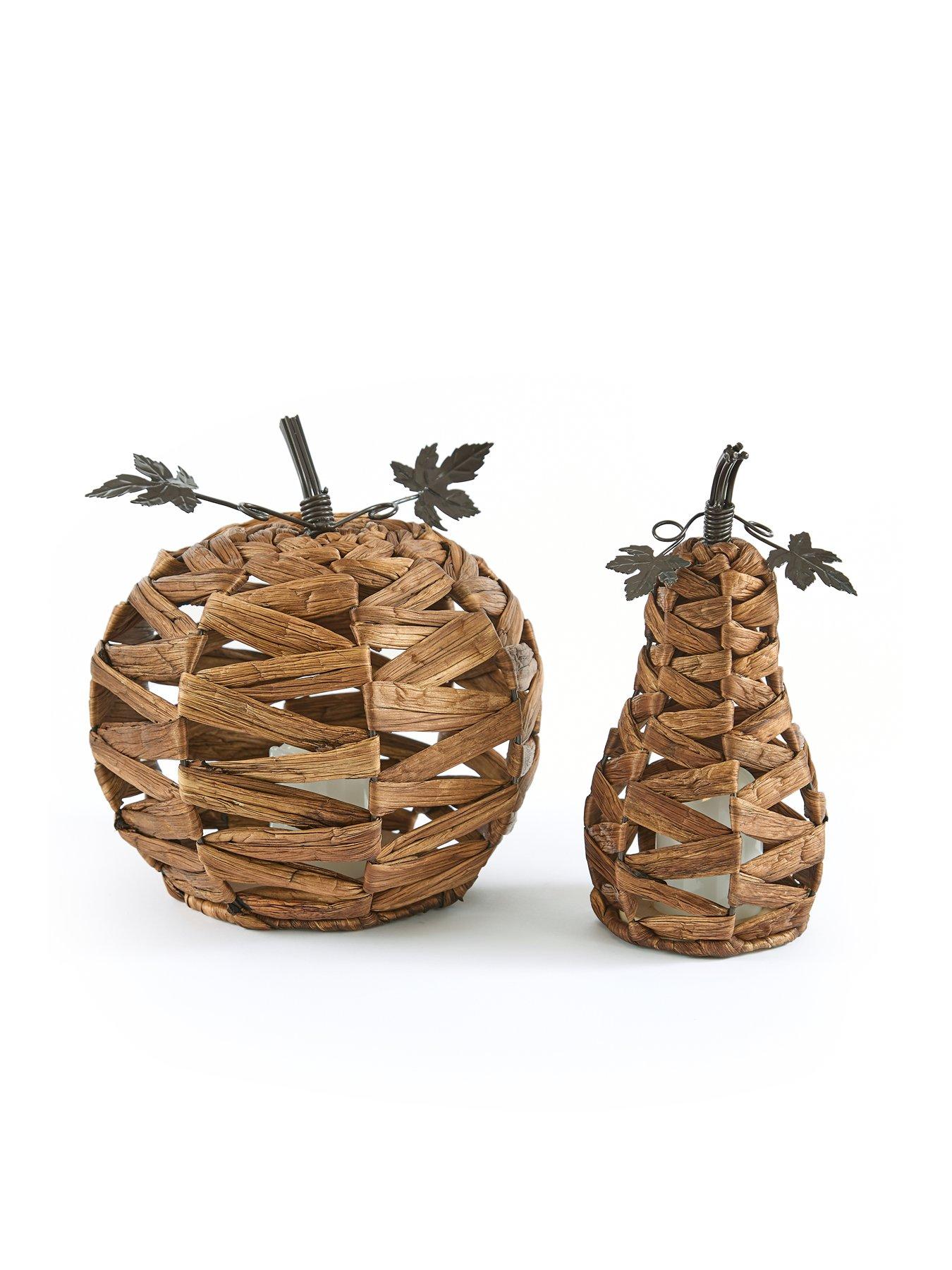 Image 2 of 6 of The Very Collection Water Hyacinth Pumpkin/Pear Set 2 With LED&nbsp;Candle Lights