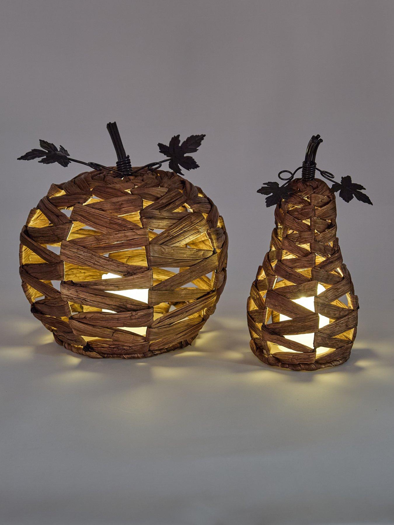 Image 3 of 6 of The Very Collection Water Hyacinth Pumpkin/Pear Set 2 With LED&nbsp;Candle Lights