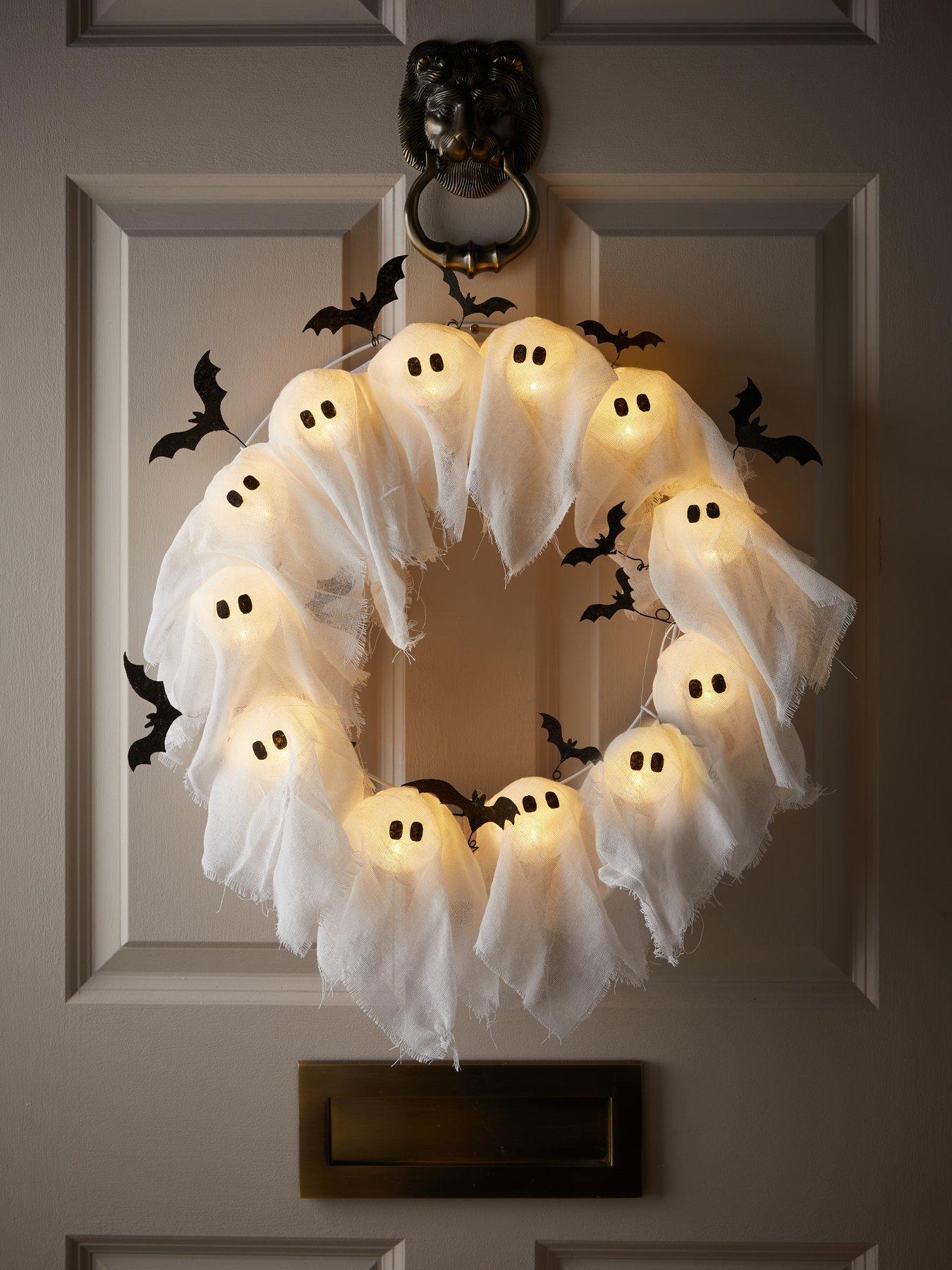 The Very Collection Ghostly Glowing Wreath Halloween Decoration