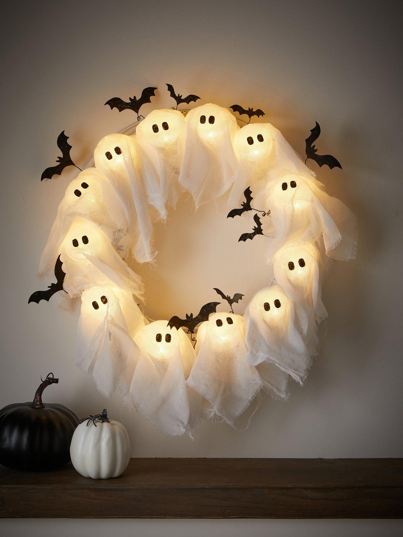 Image 2 of 7 of The Very Collection Ghostly Glowing Wreath Halloween Decoration