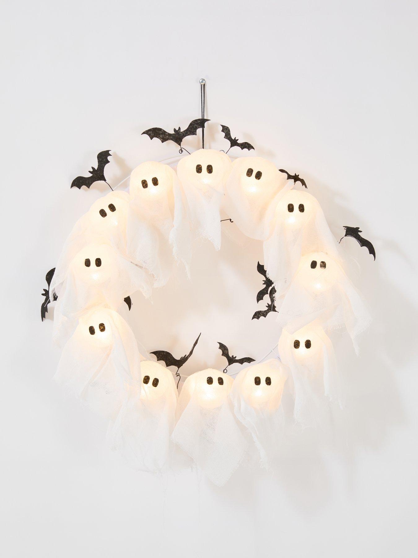 Image 3 of 7 of The Very Collection Ghostly Glowing Wreath Halloween Decoration