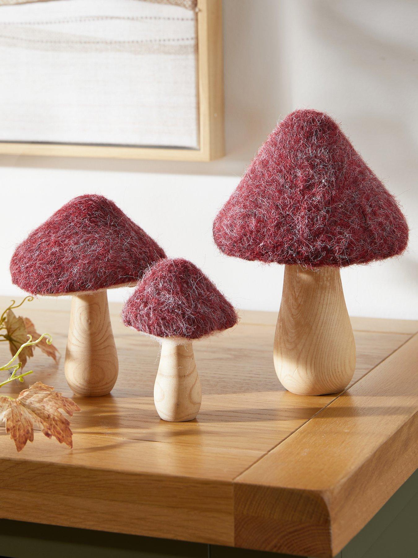 Image 1 of 7 of The Very Collection Set of 3&nbsp;Fur Toadstool Autumn Decorations - Red