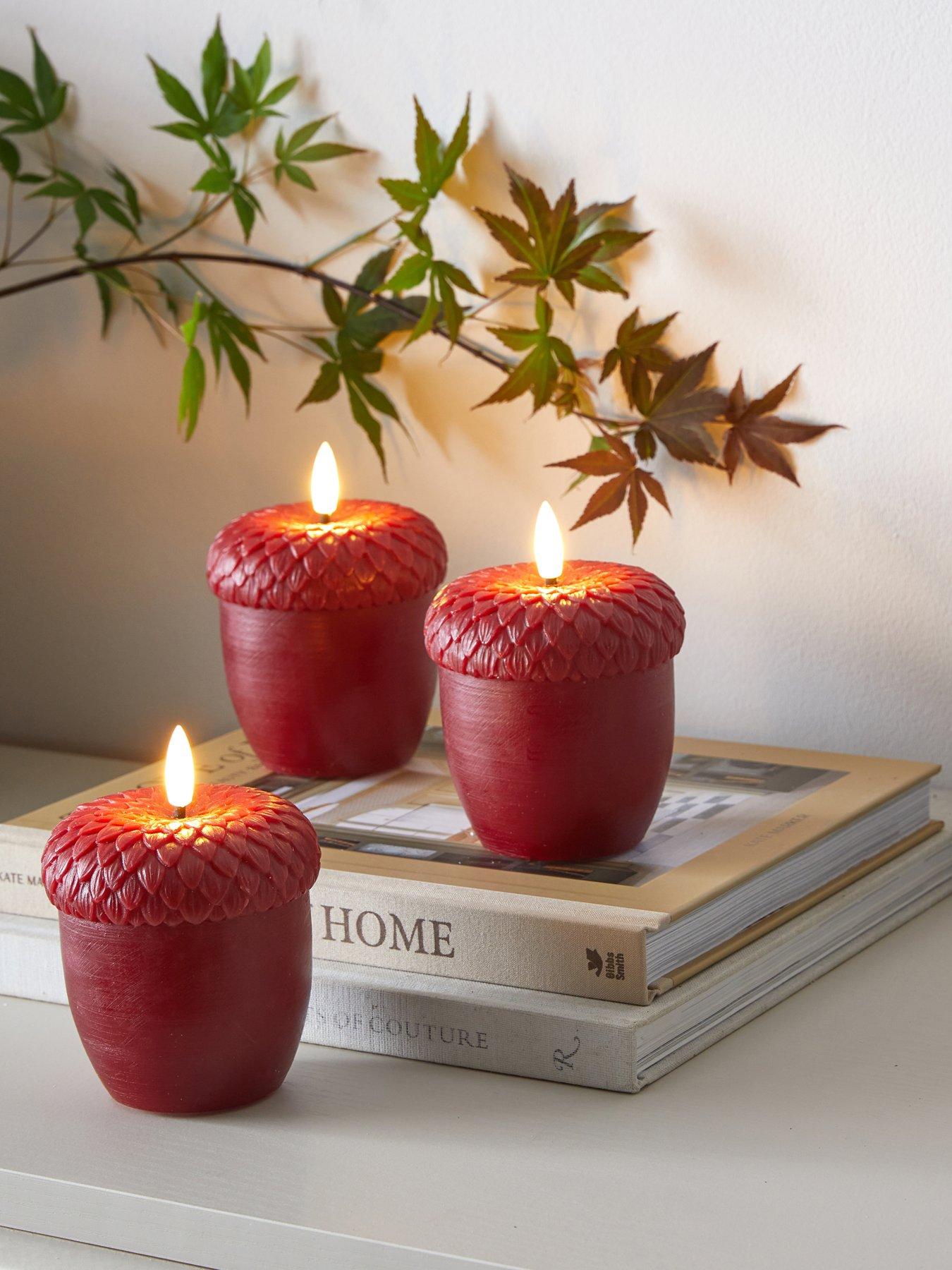 Image 1 of 6 of The Very Collection Set Of 3 Acorn LED Candle Light Autumn Decorations