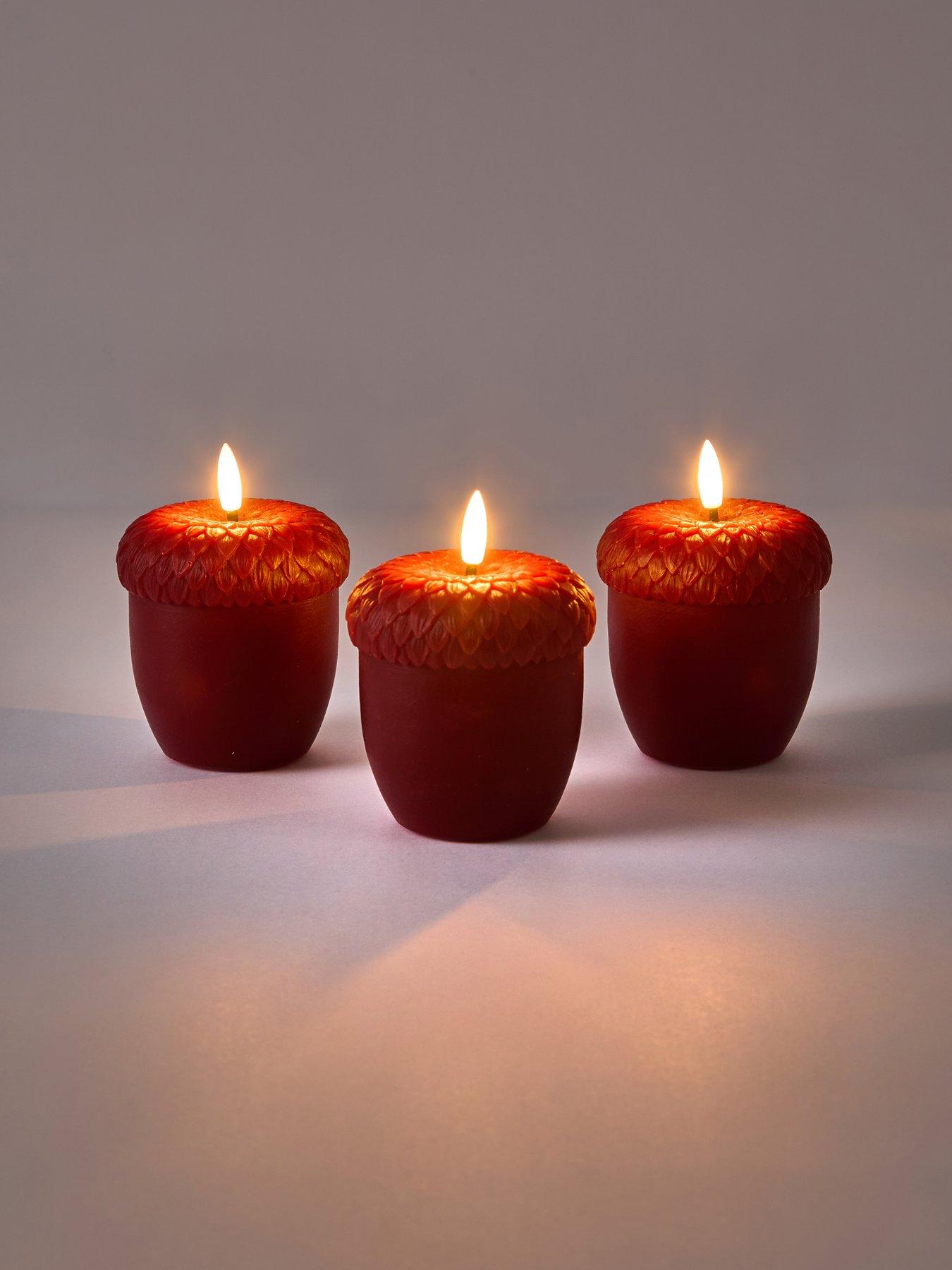 Image 3 of 6 of The Very Collection Set Of 3 Acorn LED Candle Light Autumn Decorations