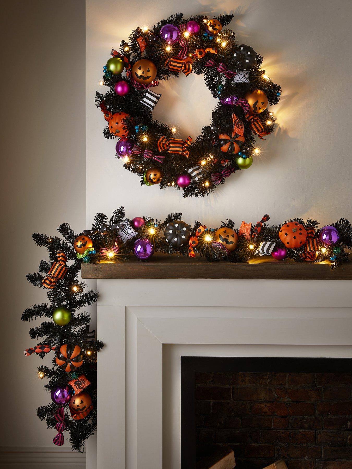 The Very Collection 60cm Multi Bauble Lit Halloween Wreath