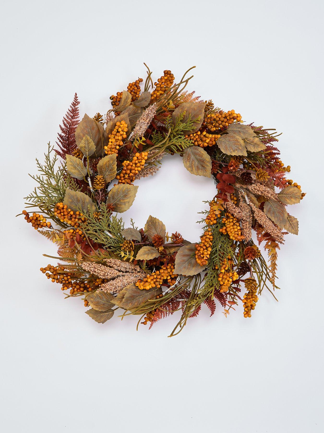 Image 3 of 5 of The Very Collection 60cm Lit Autumn Mixed Leaf Wreath With Berries