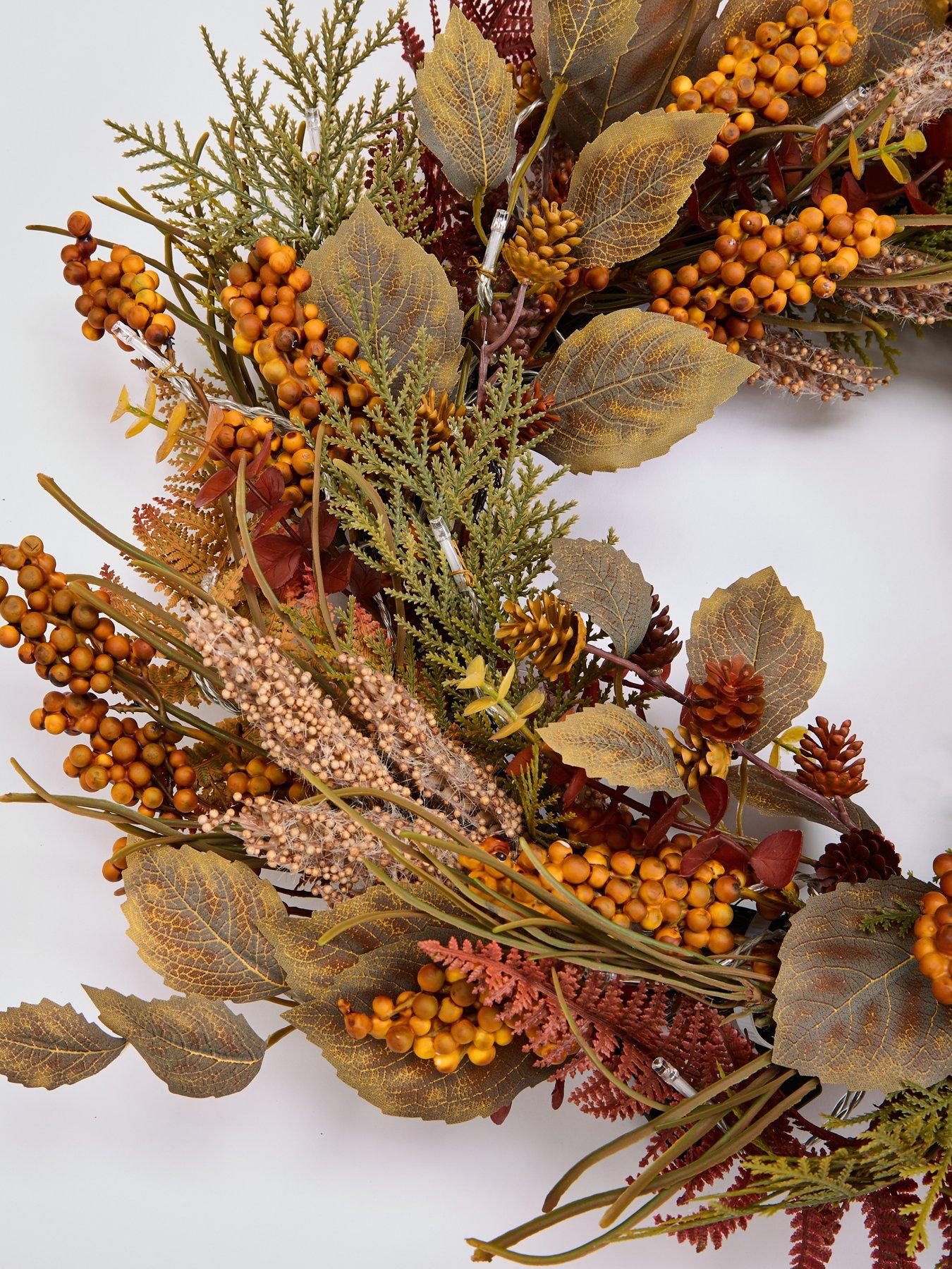 Image 4 of 5 of The Very Collection 60cm Lit Autumn Mixed Leaf Wreath With Berries