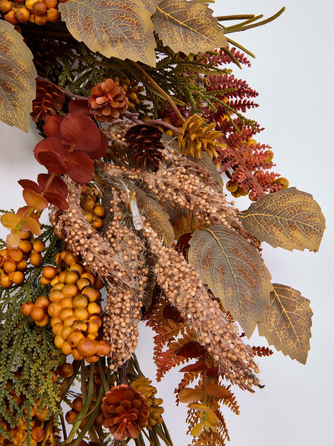 Image 5 of 5 of The Very Collection 60cm Lit Autumn Mixed Leaf Wreath With Berries