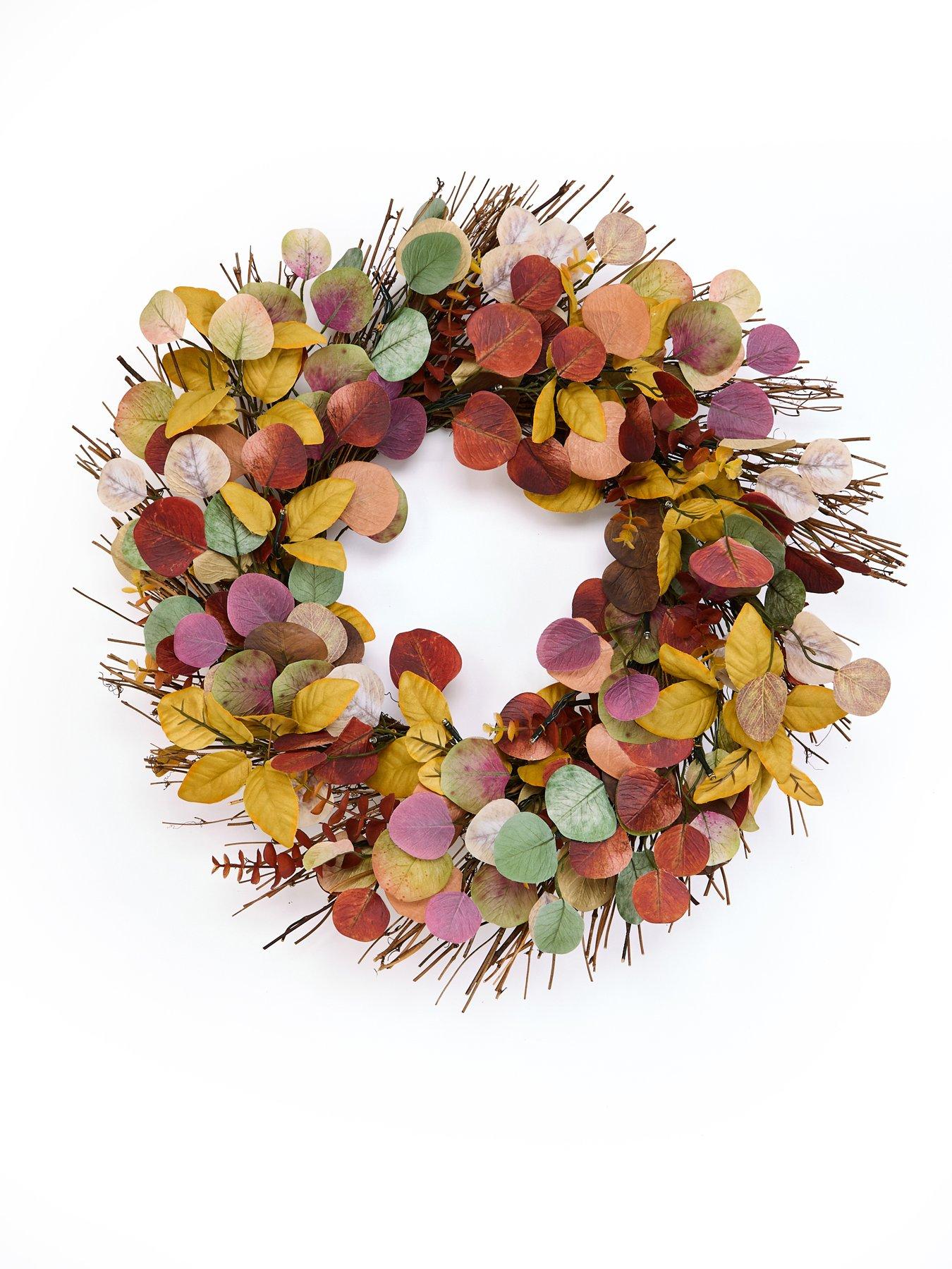 Image 3 of 6 of The Very Collection 60cm Pre Lit Eucalyptus Wreath Autumn Decoration
