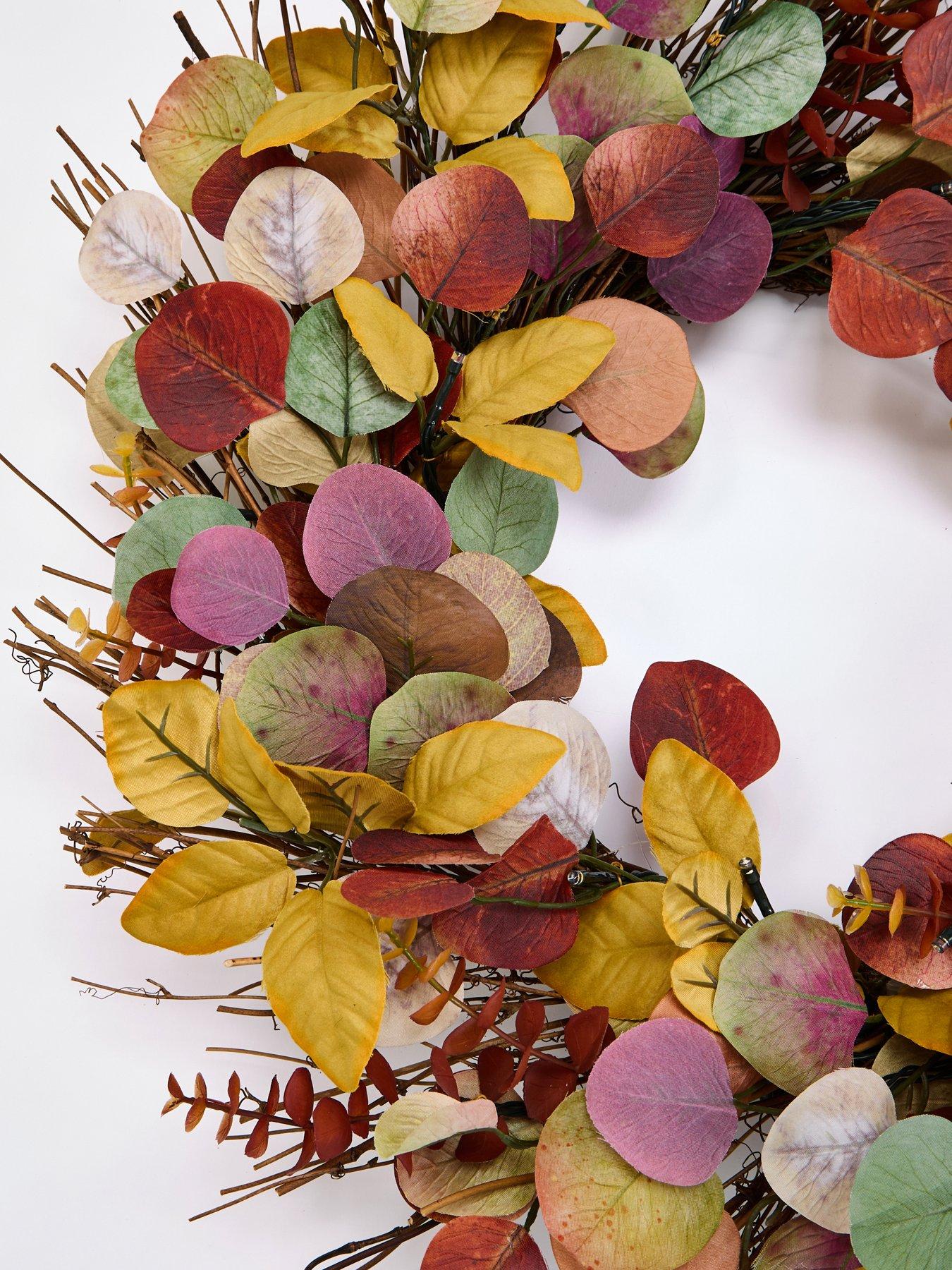 Image 4 of 6 of The Very Collection 60cm Pre Lit Eucalyptus Wreath Autumn Decoration