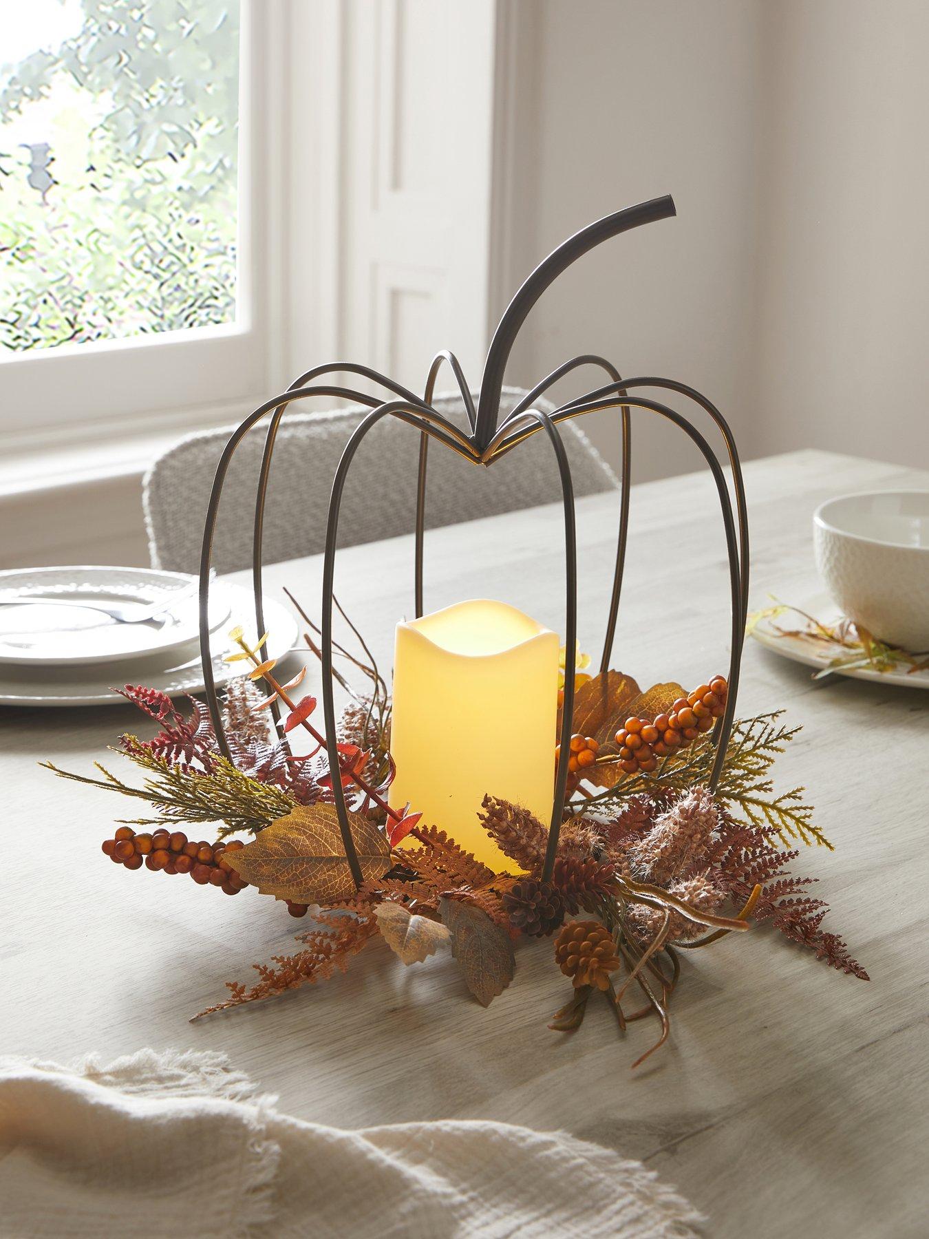 The Very Collection Pumpkin Table Centre With LED Candle Autumn Decoration