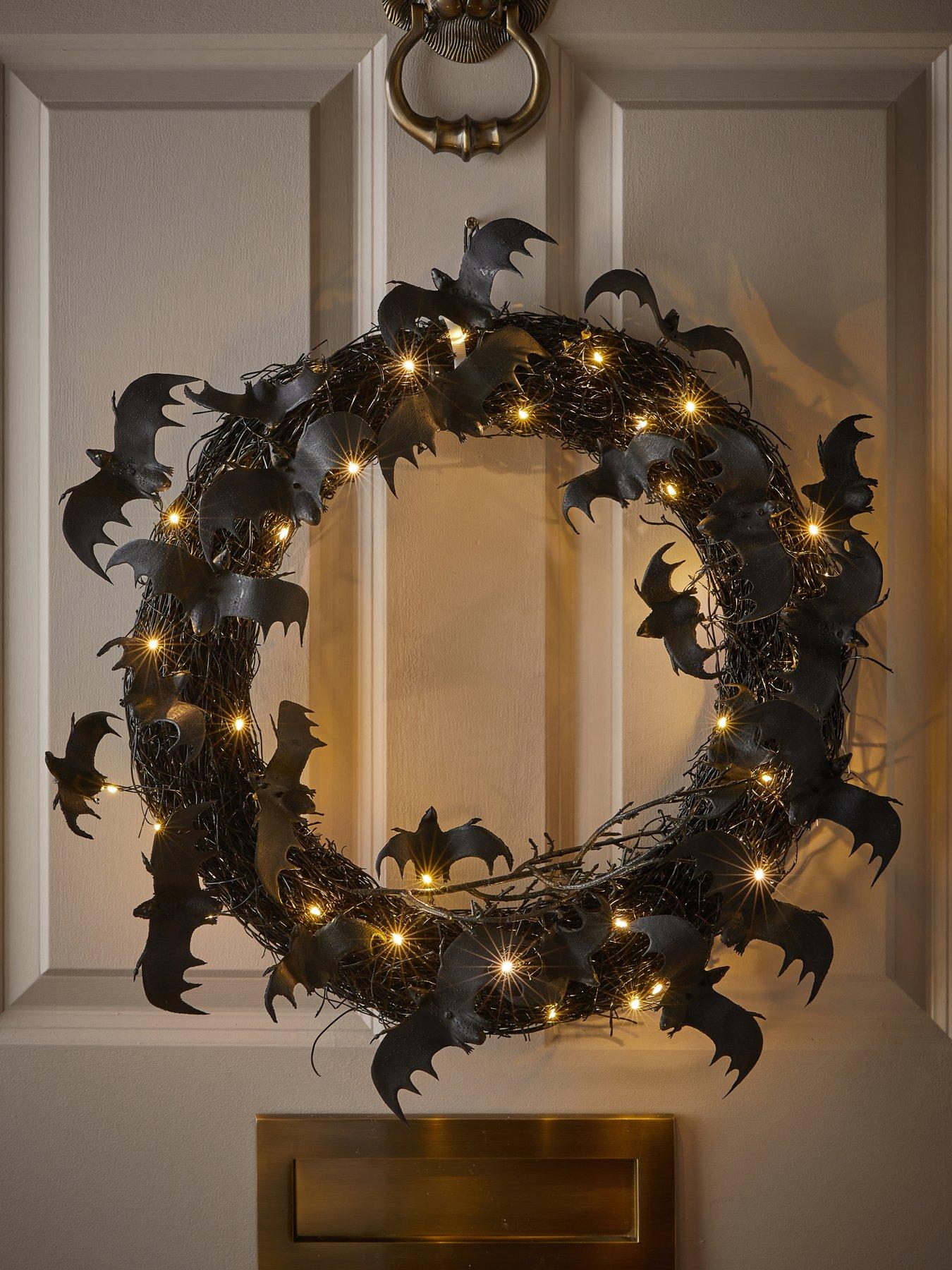 Image 1 of 6 of The Very Collection Pre Lit Bat Wreath Halloween Decoration