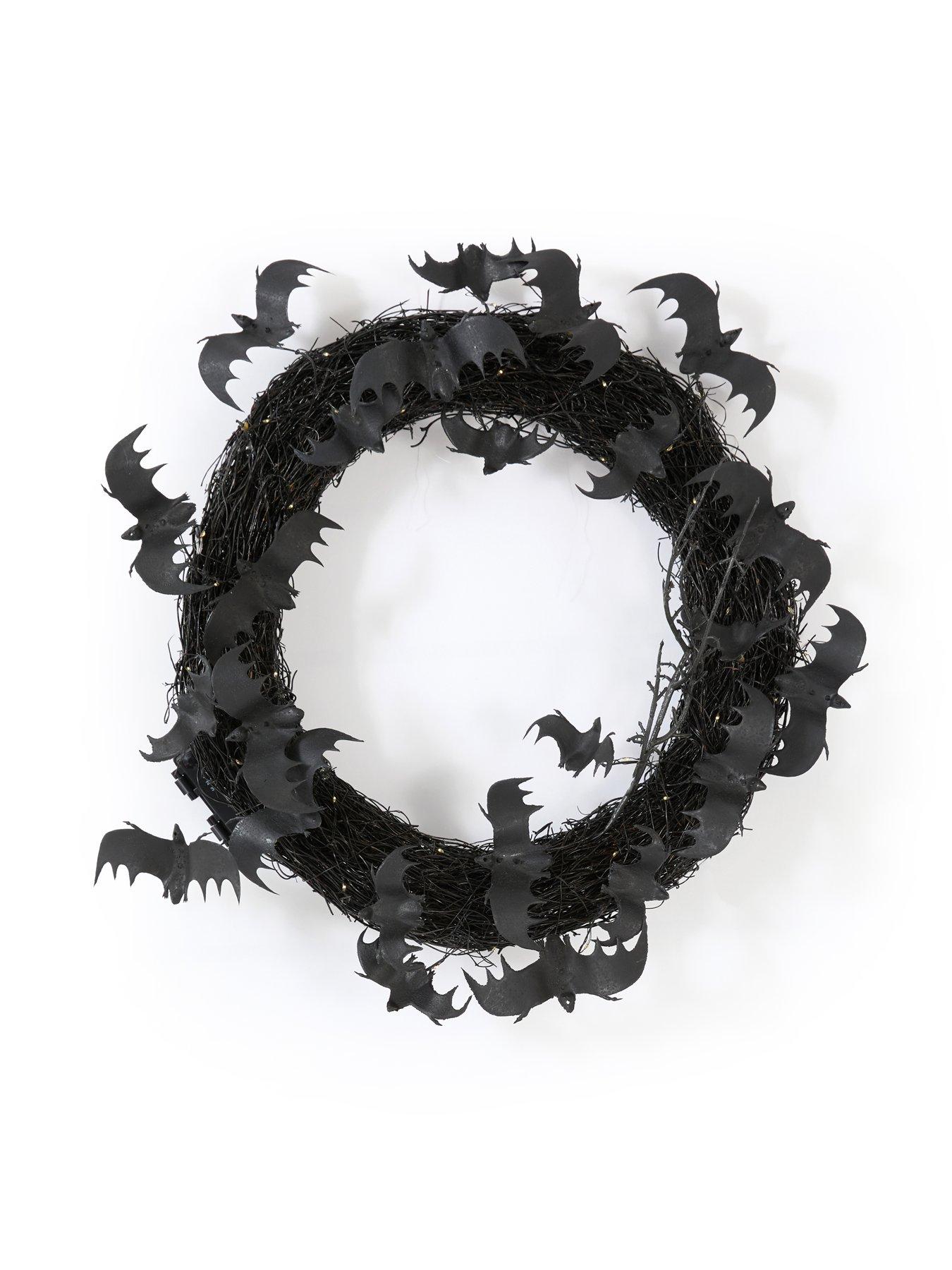 Image 2 of 6 of The Very Collection Pre Lit Bat Wreath Halloween Decoration