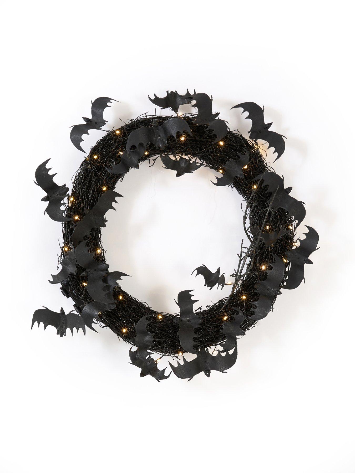 Image 3 of 6 of The Very Collection Pre Lit Bat Wreath Halloween Decoration