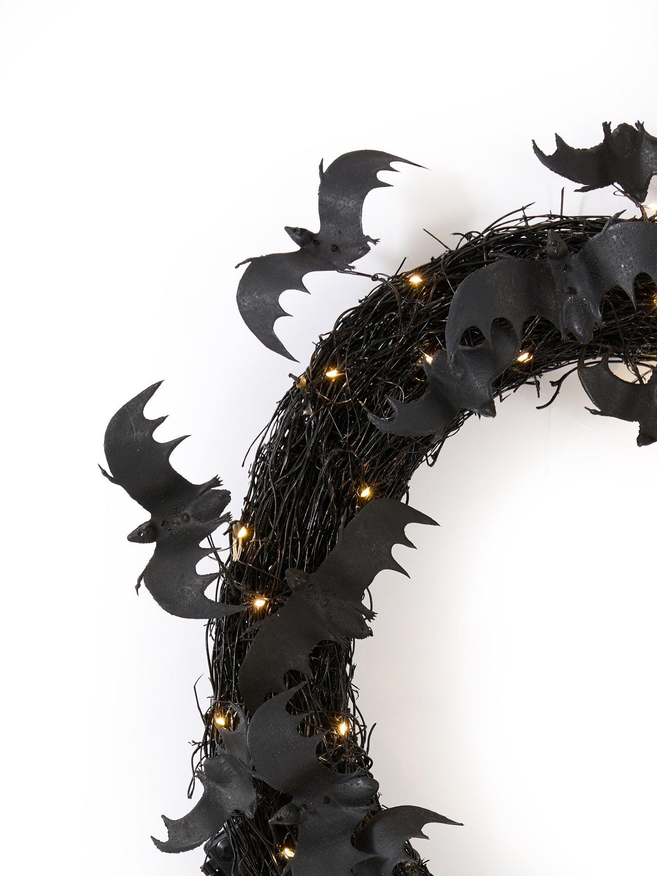 Image 4 of 6 of The Very Collection Pre Lit Bat Wreath Halloween Decoration