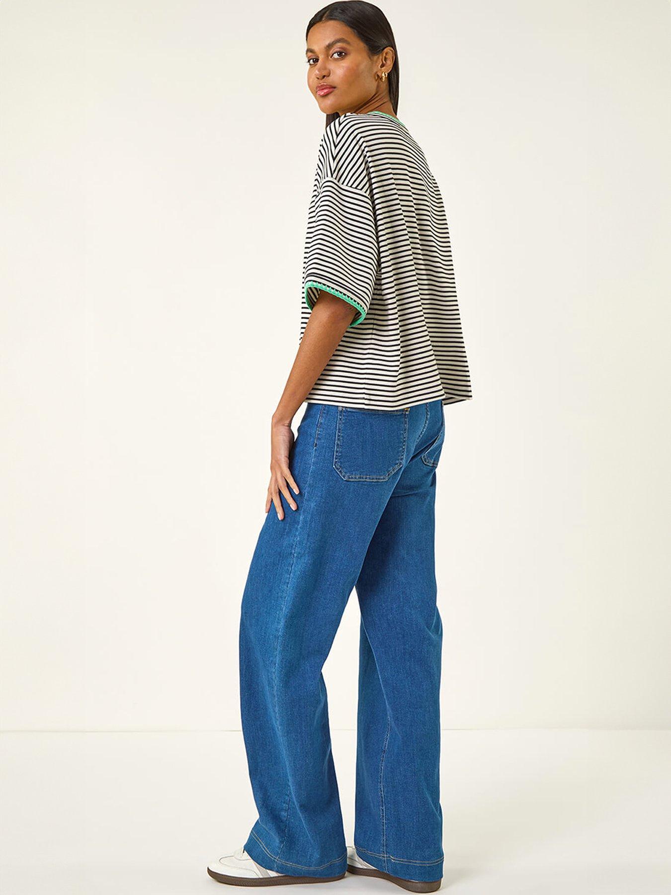  image of roman-stripe-print-stretch-tunic-top