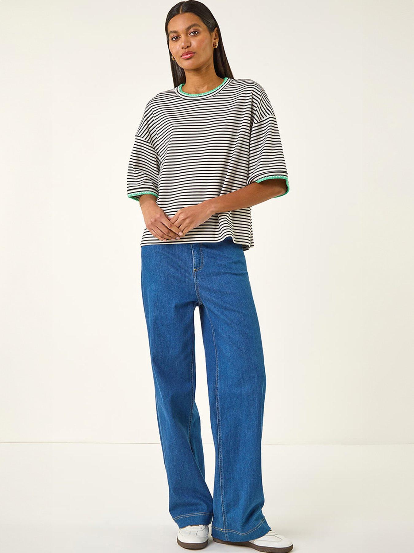  image of roman-stripe-print-stretch-tunic-top