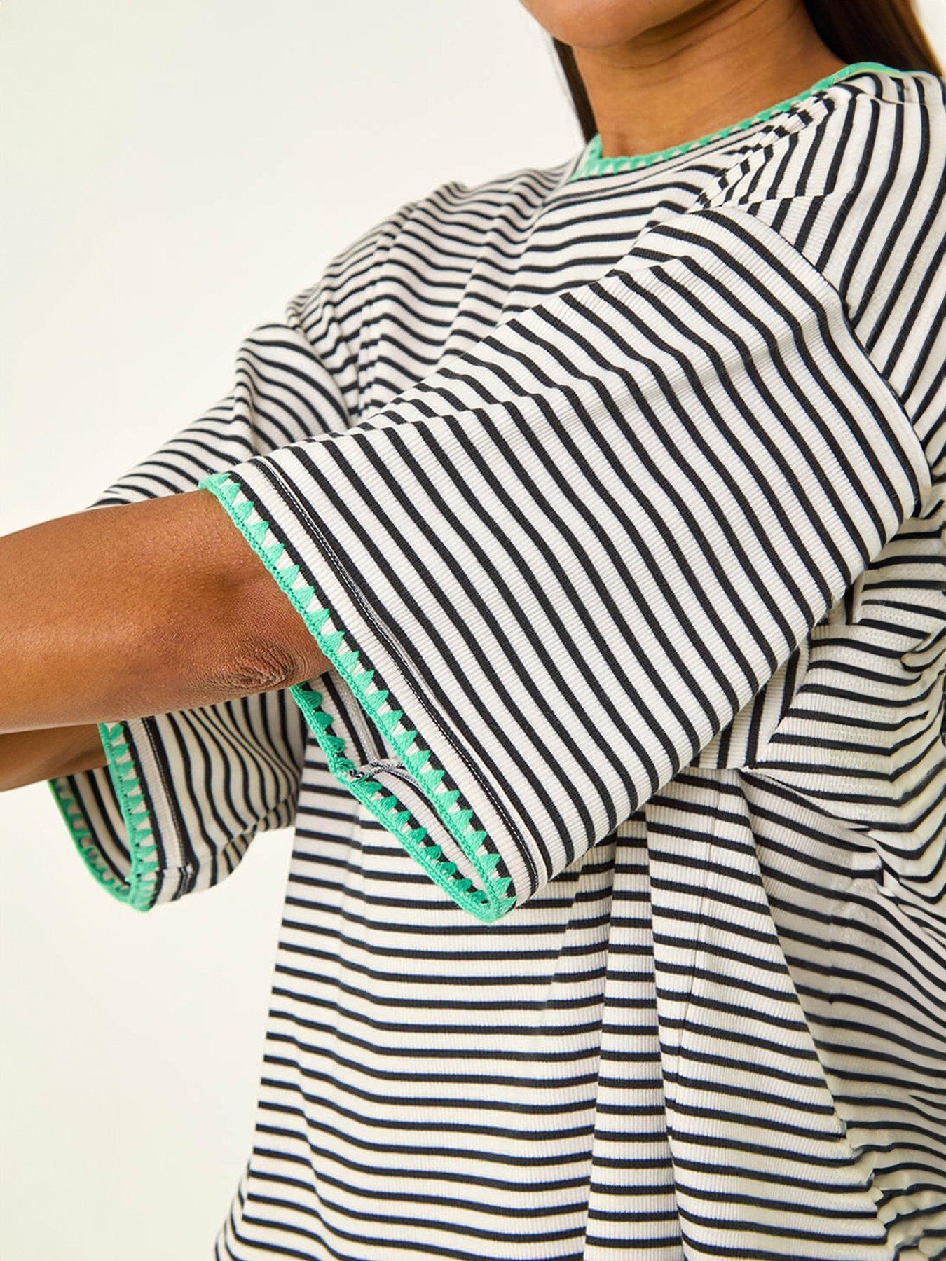  image of roman-stripe-print-stretch-tunic-top
