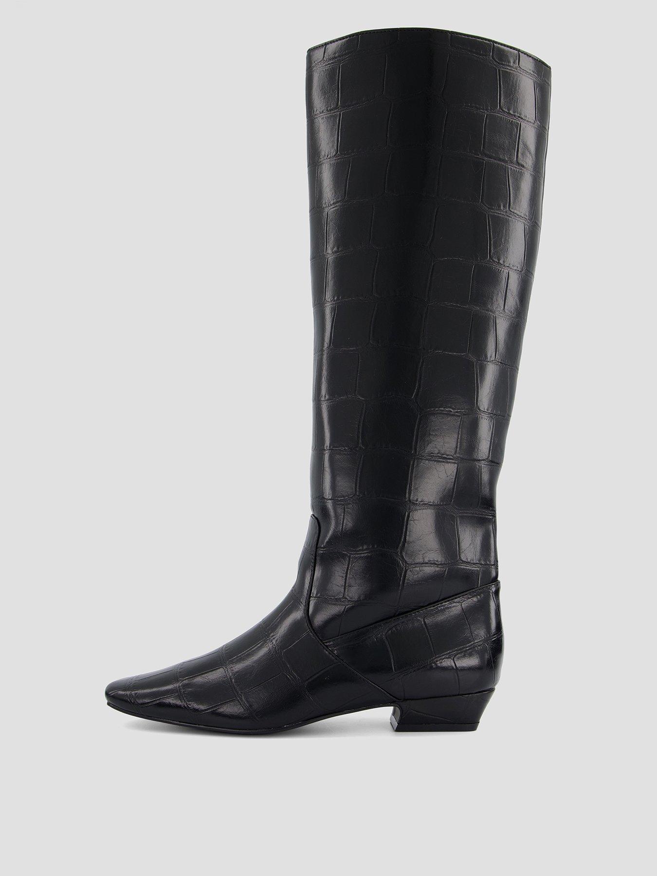 The Very Collection Chisel Toe Croc Knee Boot - Black