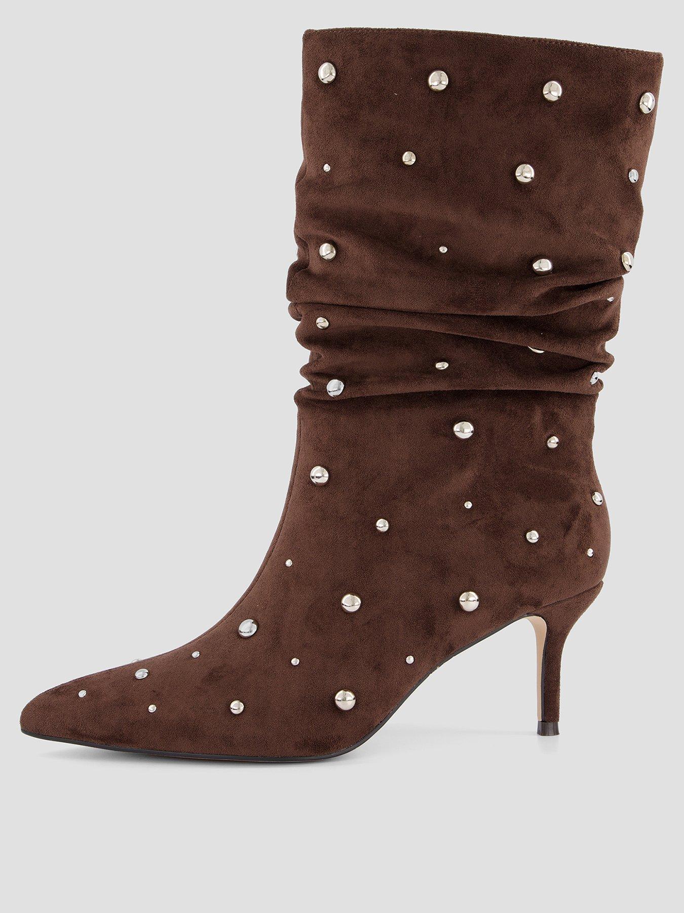 Image 1 of 7 of The Very Collection Slouch Calf Boot With Studs - Brown