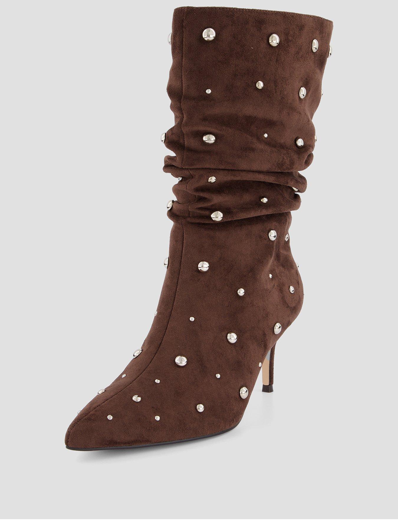 Image 2 of 7 of The Very Collection Slouch Calf Boot With Studs - Brown