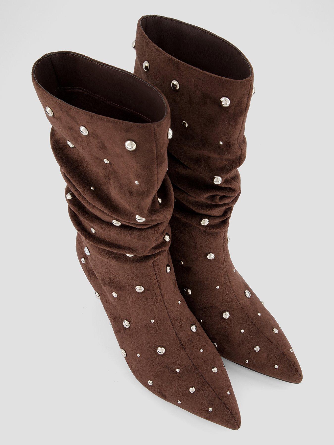 Image 3 of 7 of The Very Collection Slouch Calf Boot With Studs - Brown
