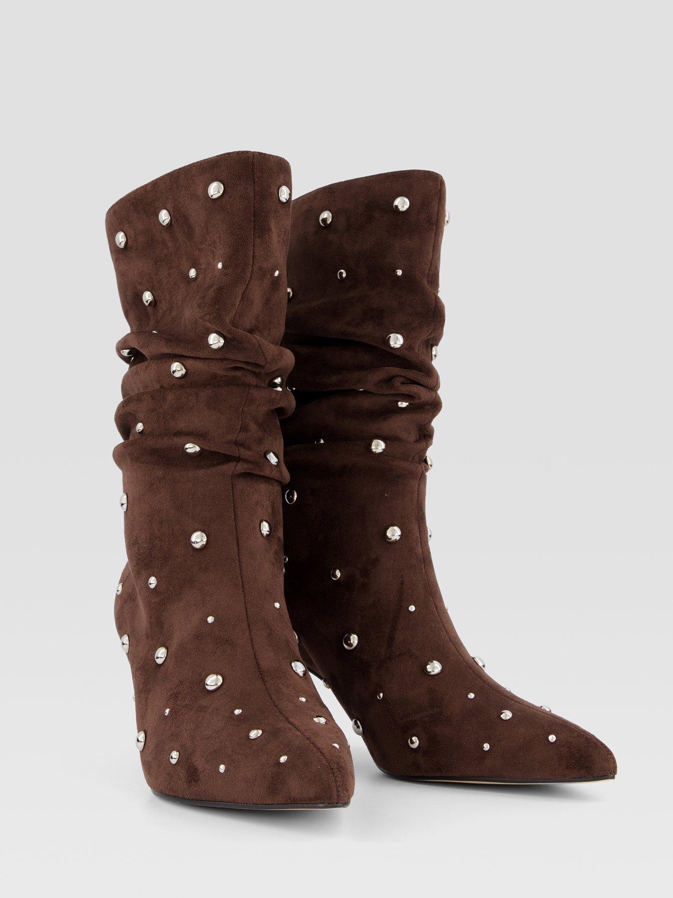 Image 6 of 7 of The Very Collection Slouch Calf Boot With Studs - Brown