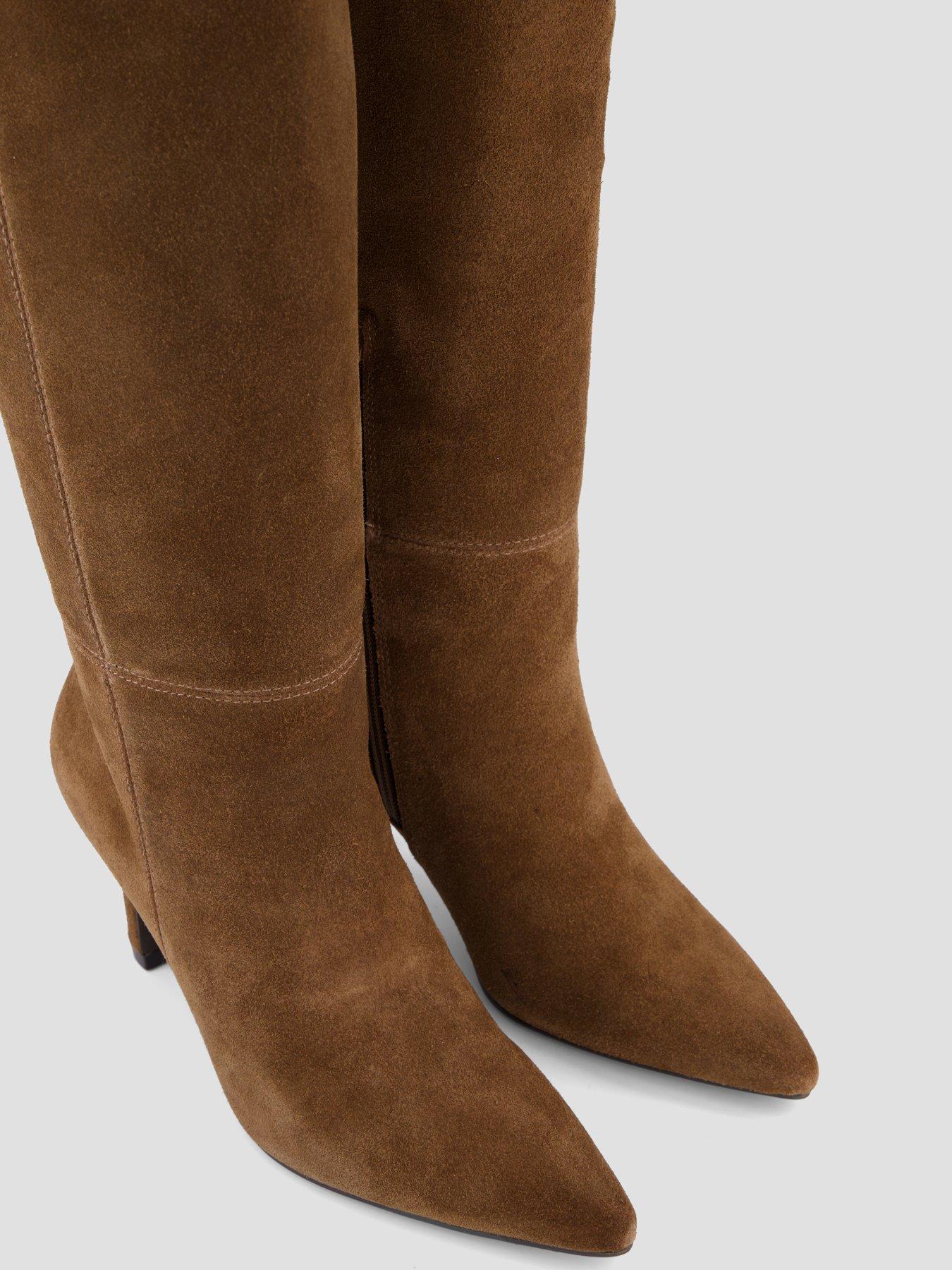 Image 6 of 8 of The Very Collection Womens Knee-High Pointed Toe Real&nbsp;Suede Heeled Boots - Tan