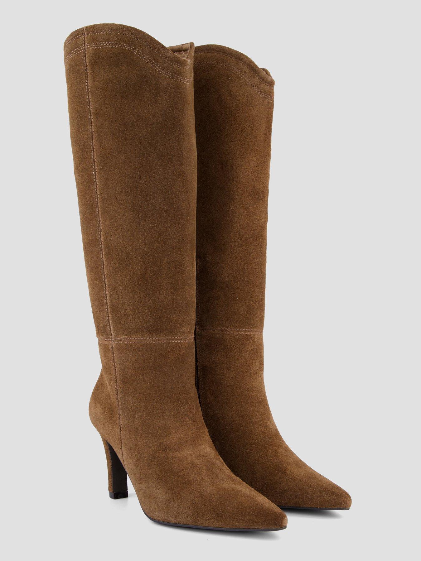 Image 7 of 8 of The Very Collection Womens Knee-High Pointed Toe Real&nbsp;Suede Heeled Boots - Tan