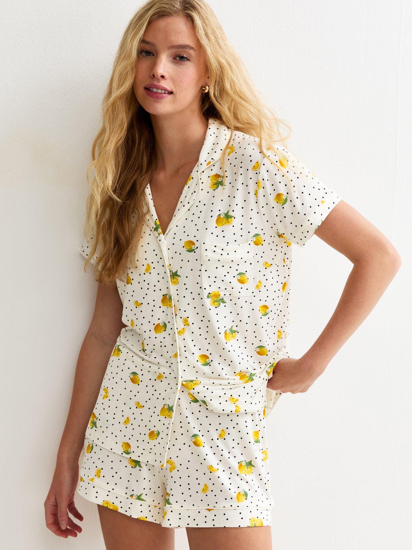 New Look Jersey Lemon Spot Print Pyjama Set - White