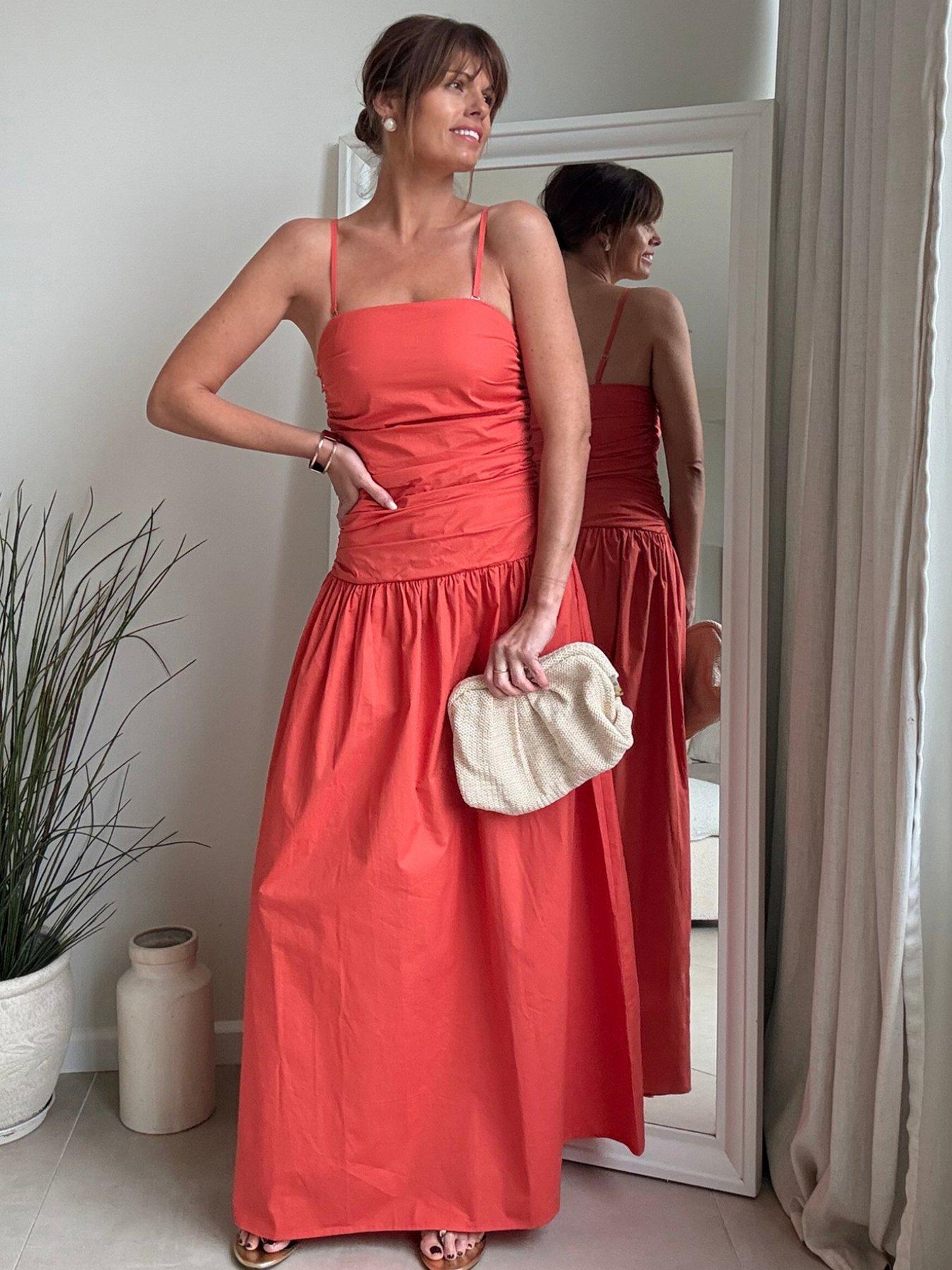 Style Cheat Bandeau Dropped Waist Maxi Dress - Orange