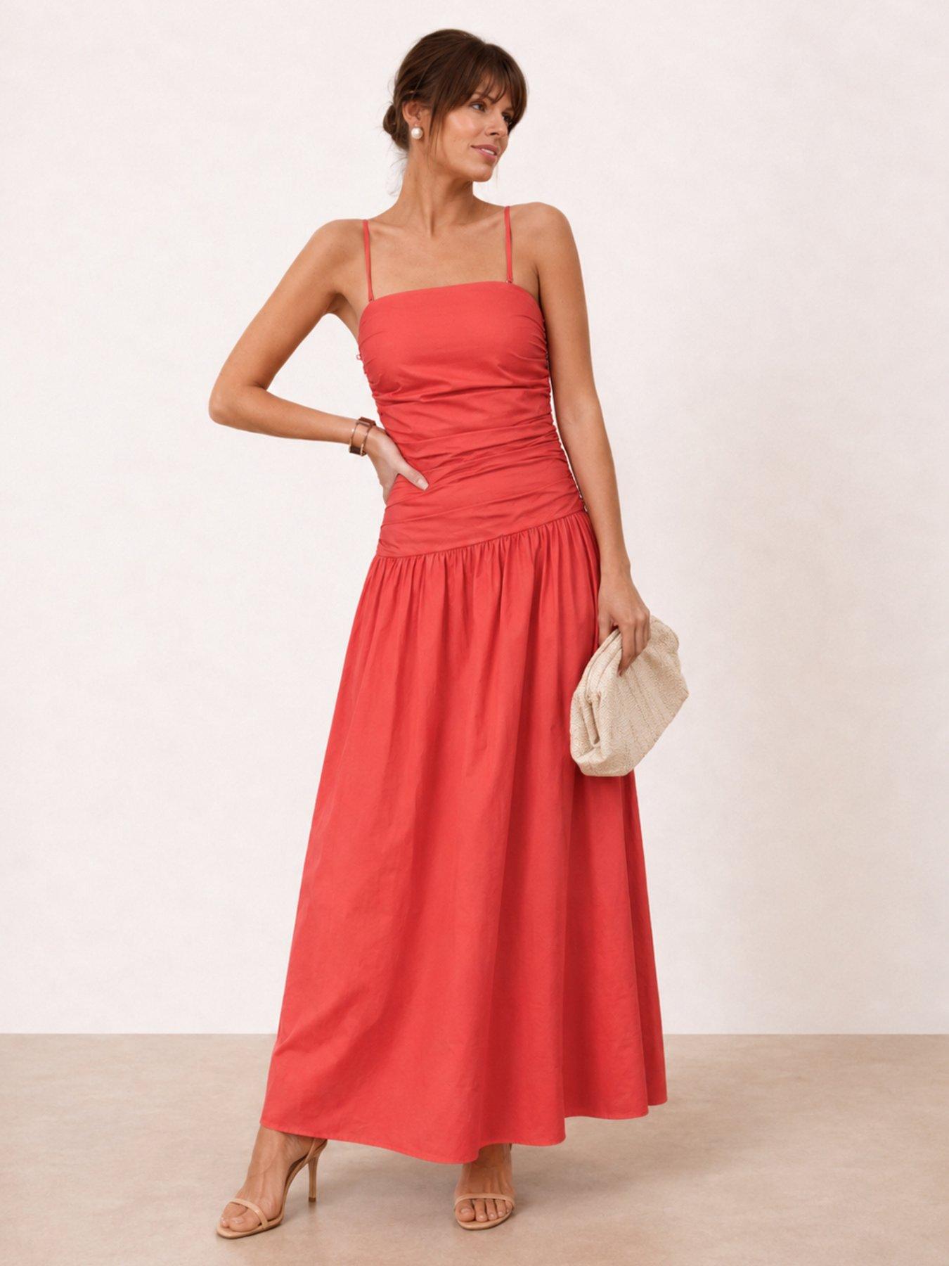 Style Cheat Bandeau Dropped Waist Maxi Dress - Orange