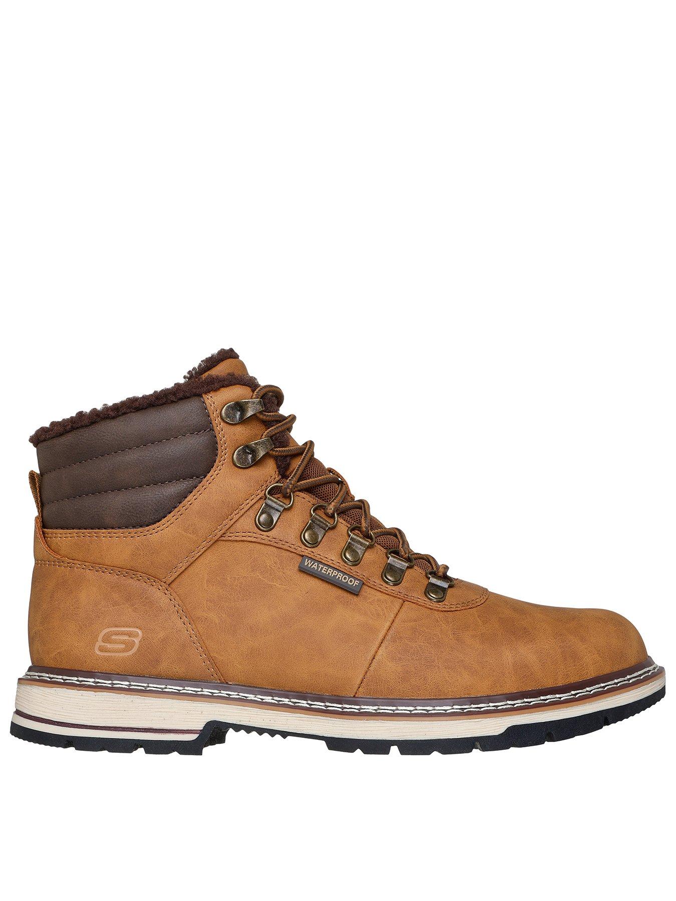 Image 1 of 5 of Skechers Corado Smooth Toe Lace Up Waterproof Boots with Faux Fur Lining - Brown