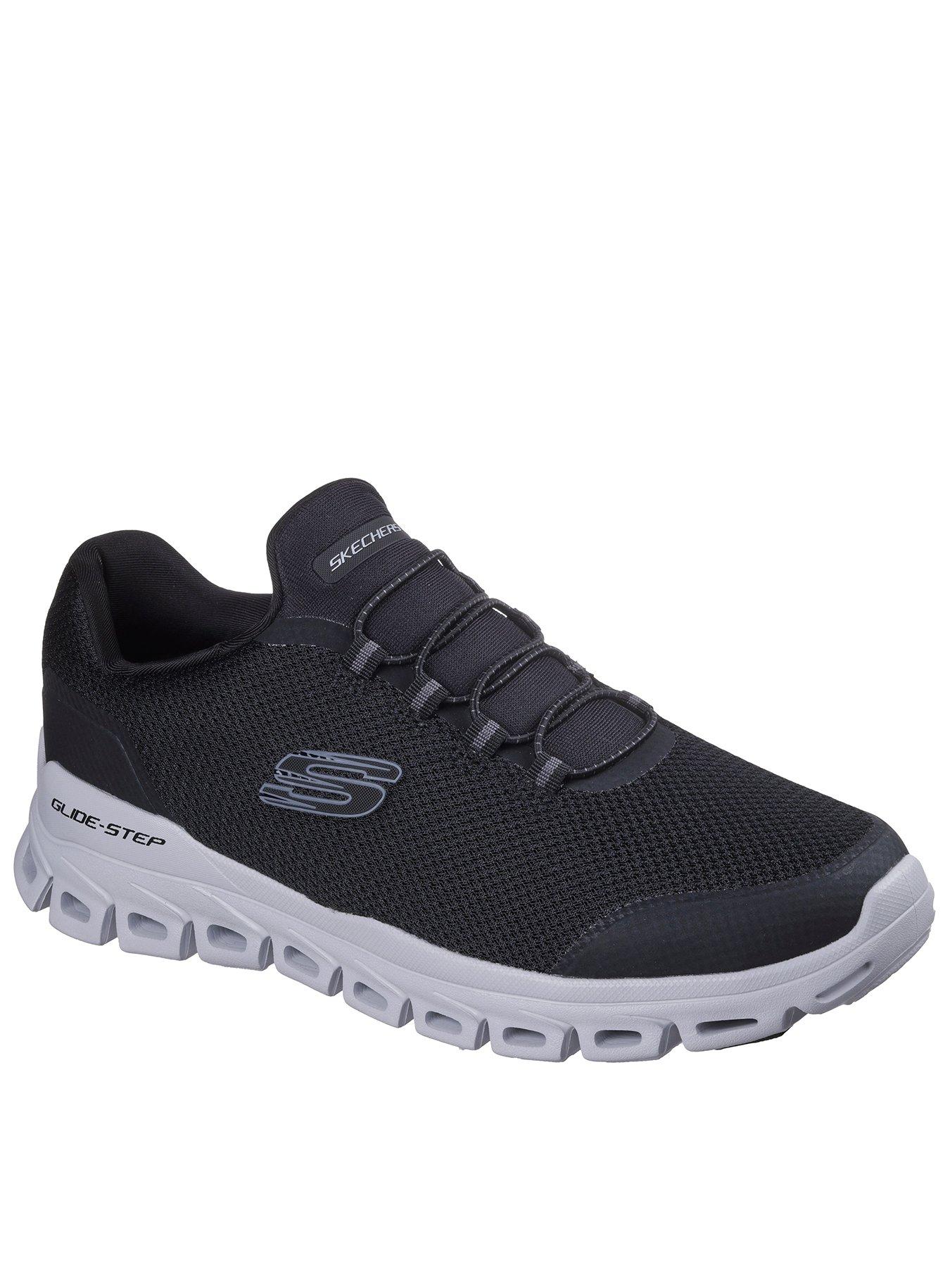 Skechers Glide-Stepglide-Step Textured Mesh Round Stretch Lace Slip On Trainers - Black