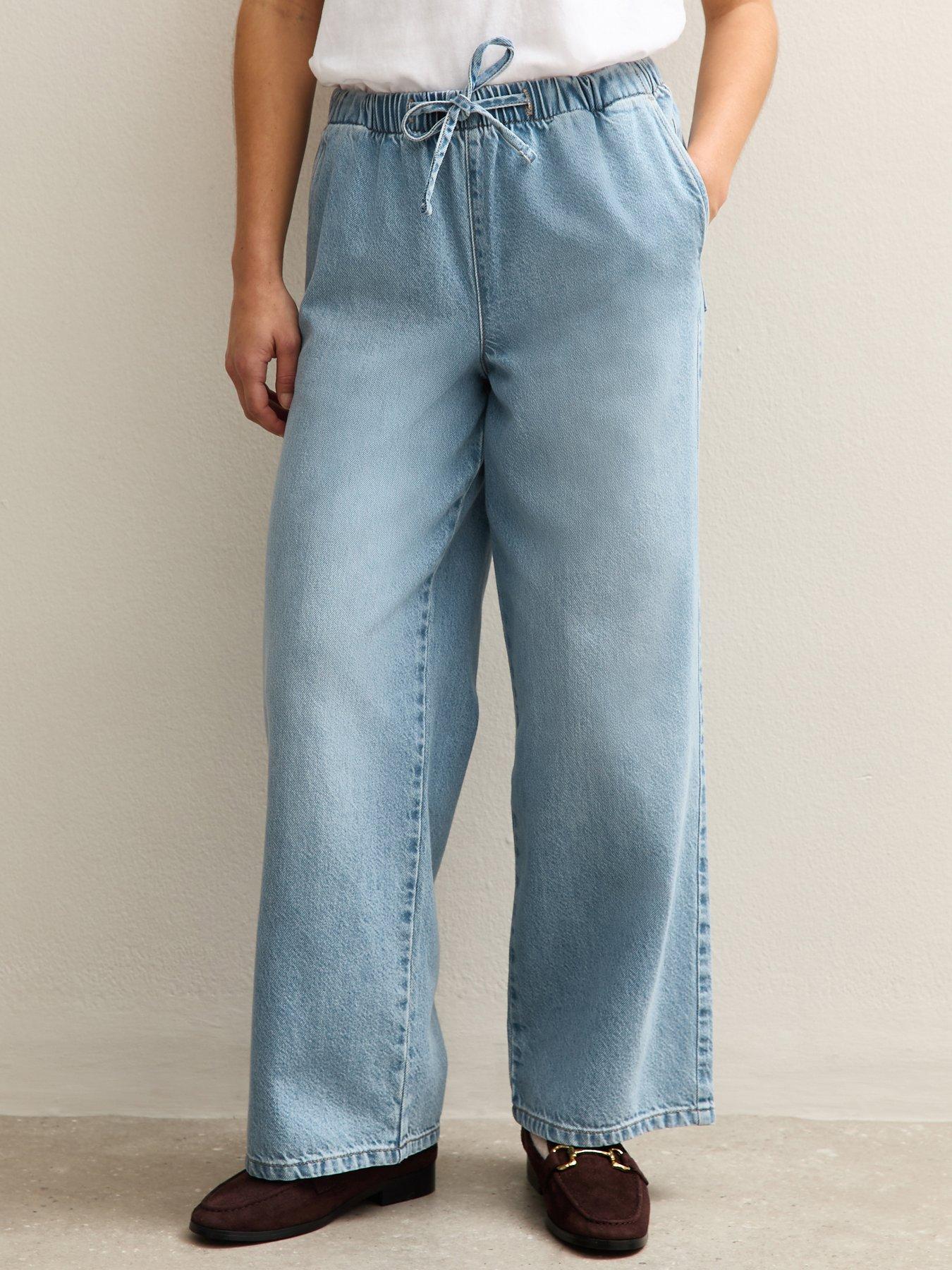 New Look Petite Pull On Wide Leg Jeans - Light Blue