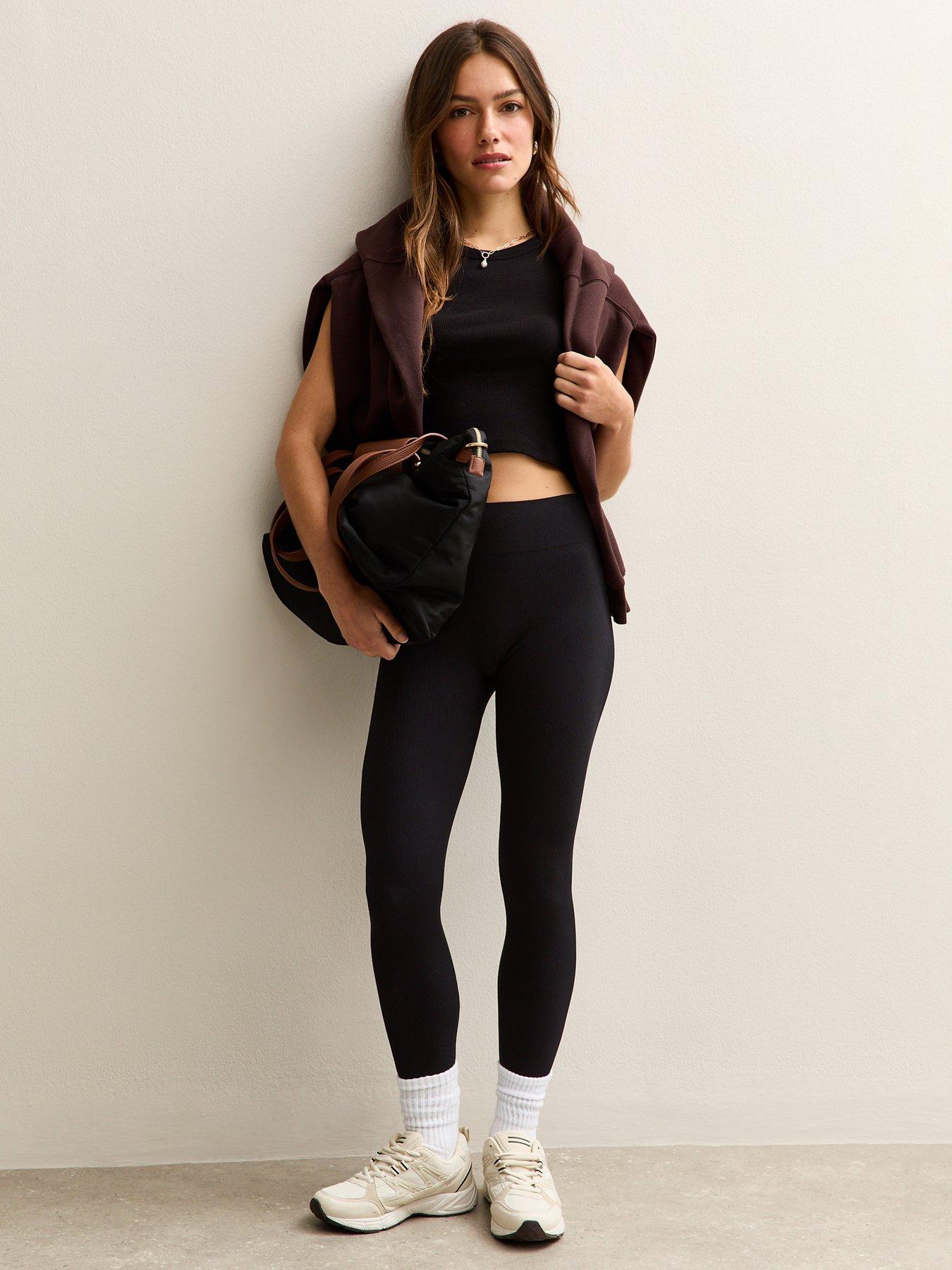 Image 1 of 7 of New Look Petite Seamless Leggings - Black