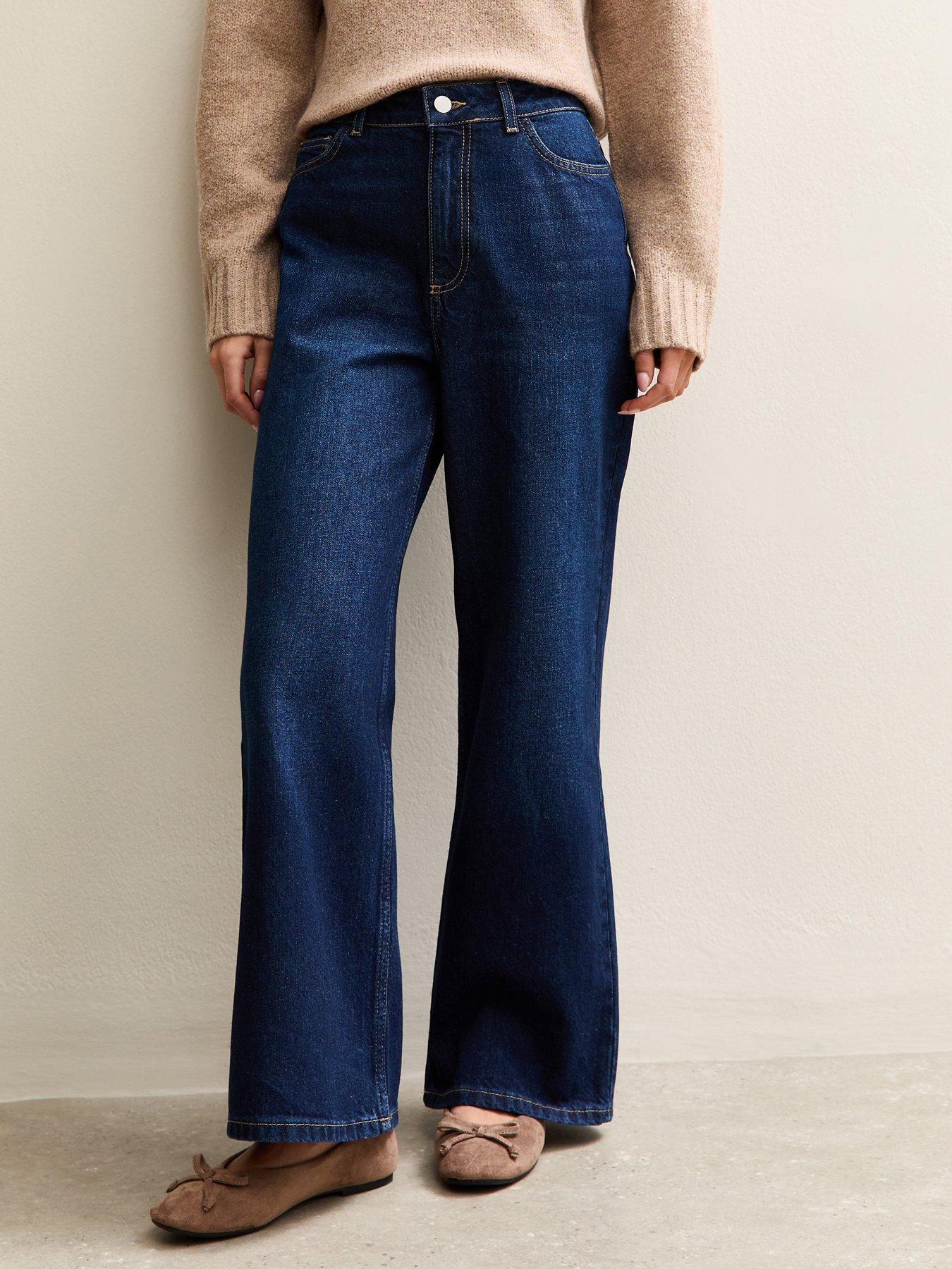 New Look Petite Dark Blue High Rise Wide Leg Jeans