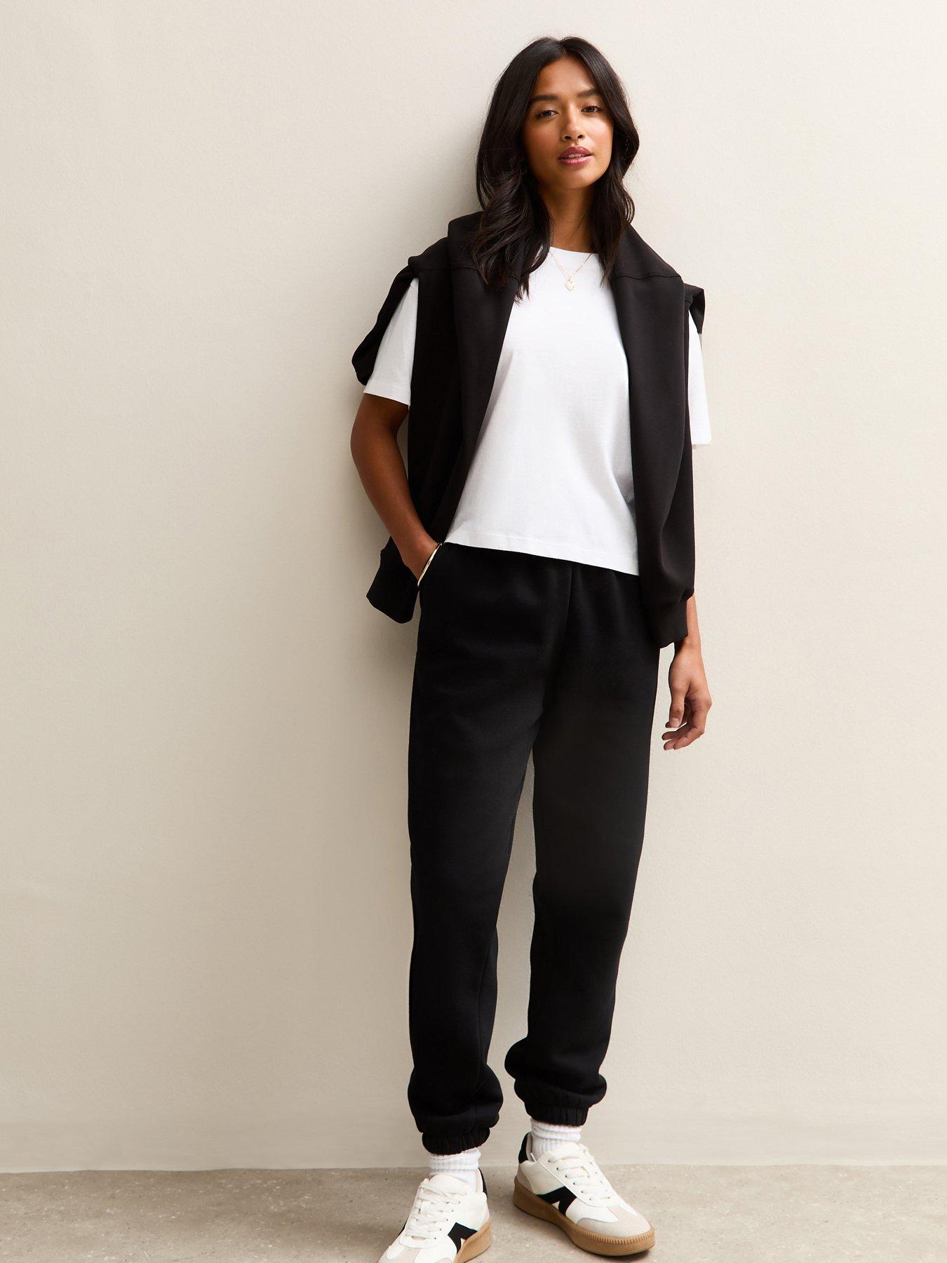 Image 1 of 5 of New Look Petite Jersey Cuffed Joggers - Black