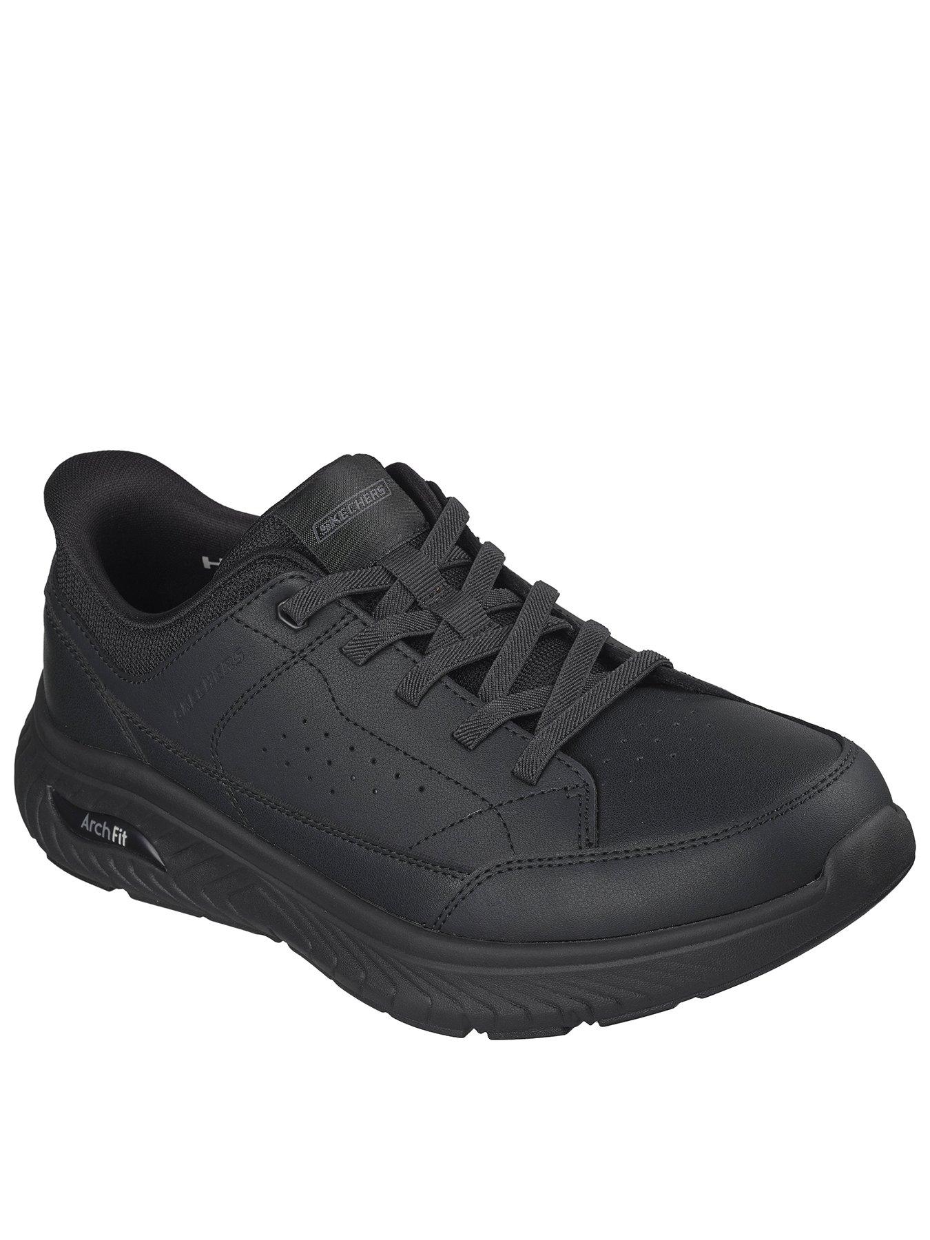 Image 1 of 6 of Skechers Arch Fit Crosser Leather Bungee Lace Slip-Ins With Heel Pull Tab - Black