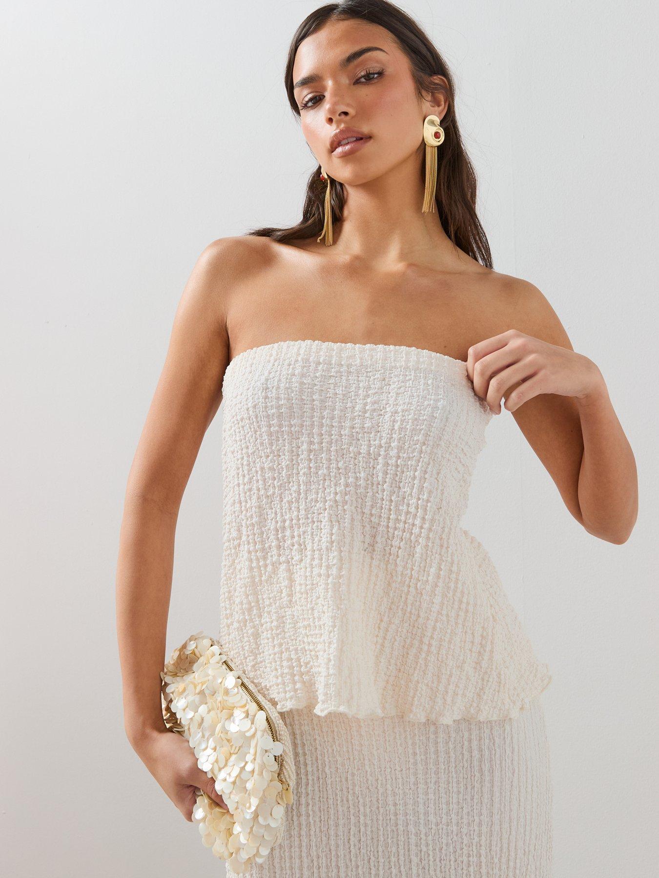 front image of the-very-collection-bandeau-textured-top-cream