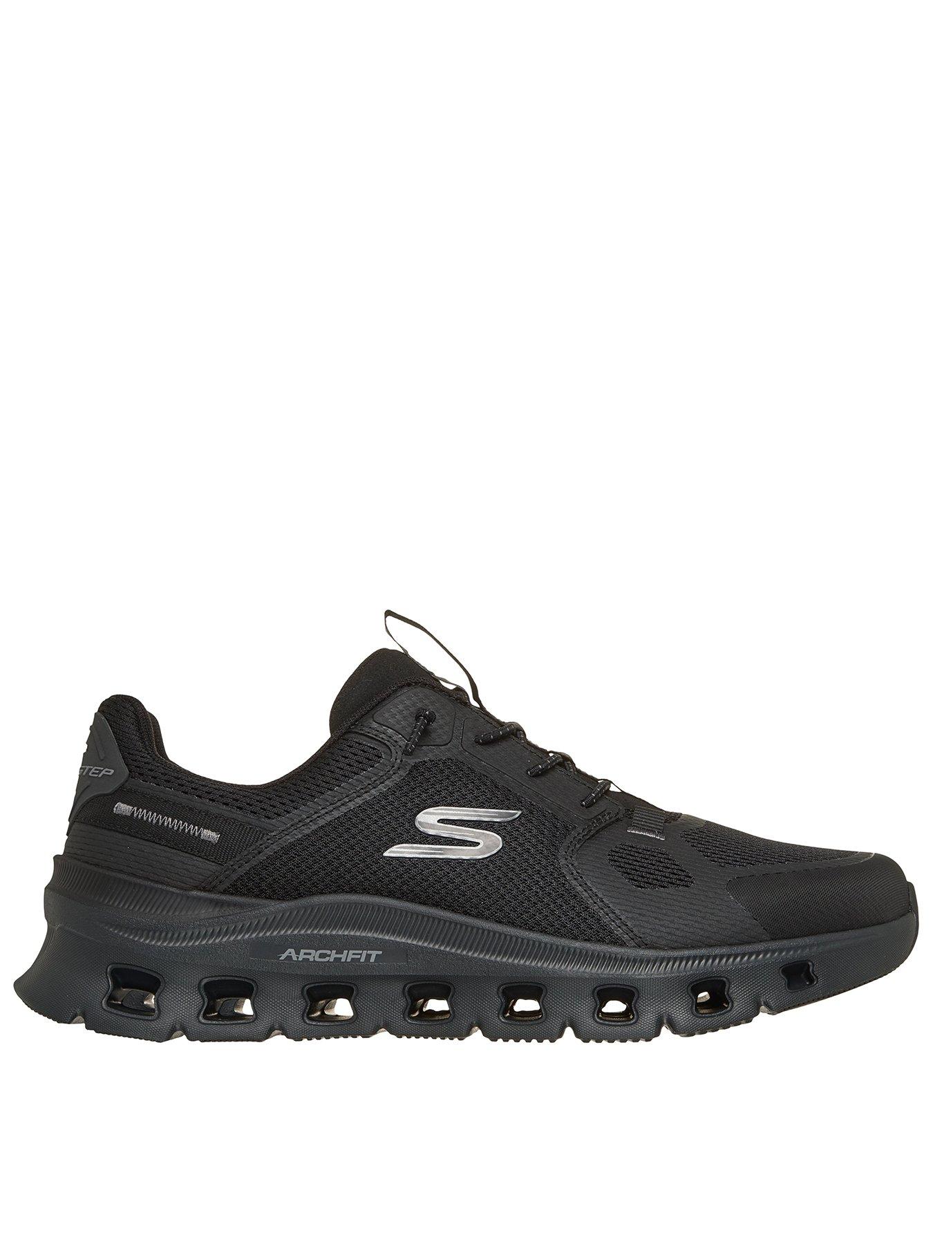 Image 1 of 6 of Skechers Mens Arch Fit Glide-Step Proarch Fit Bungee Lace Mesh Slip On Trainers- Black