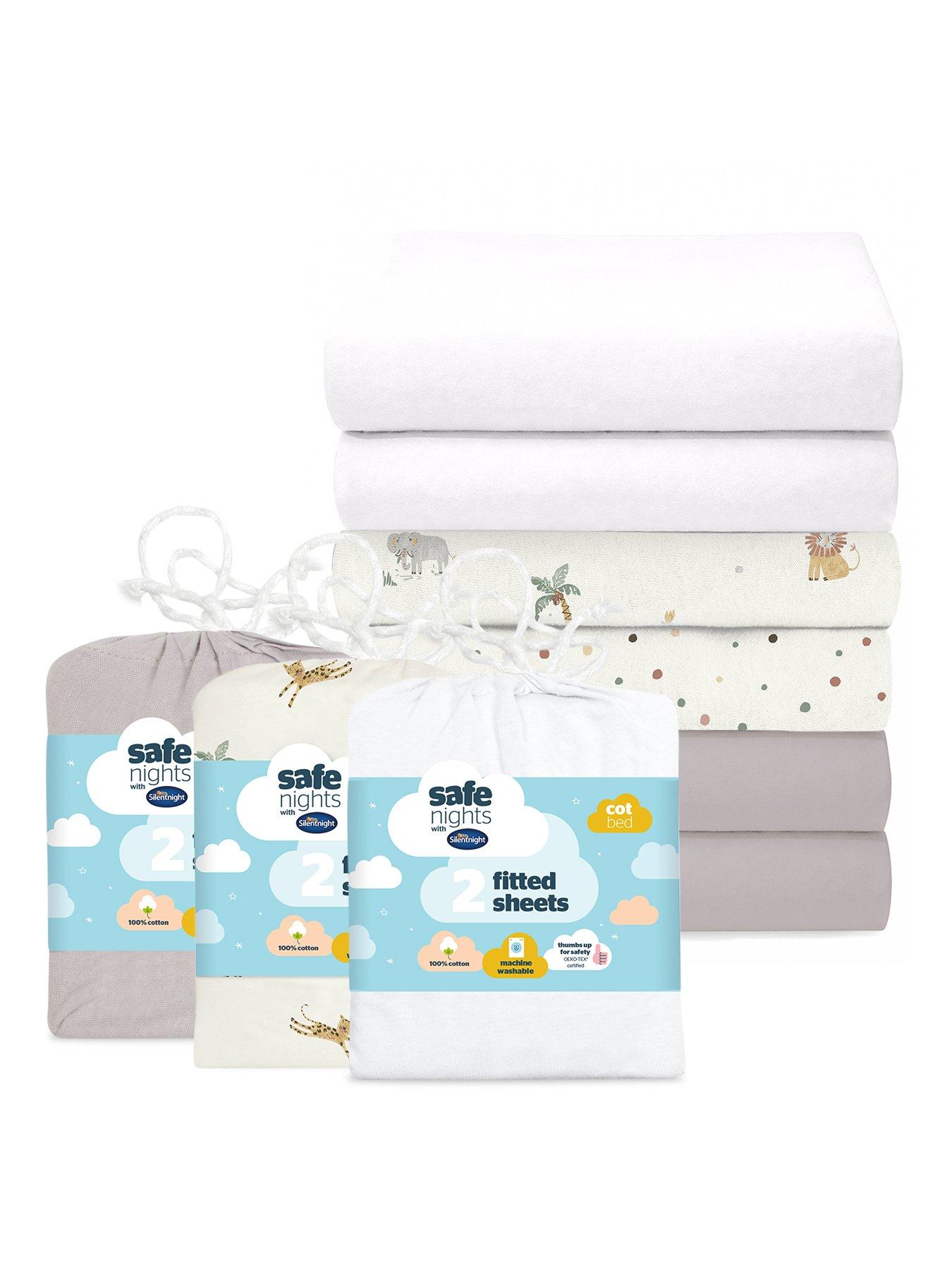 Image 1 of 7 of Silentnight Safe Nights Fitted Sheet - Cot Bed - Grey, Safari Print and White - 6 Pack Bundle (3 x 2 packs)