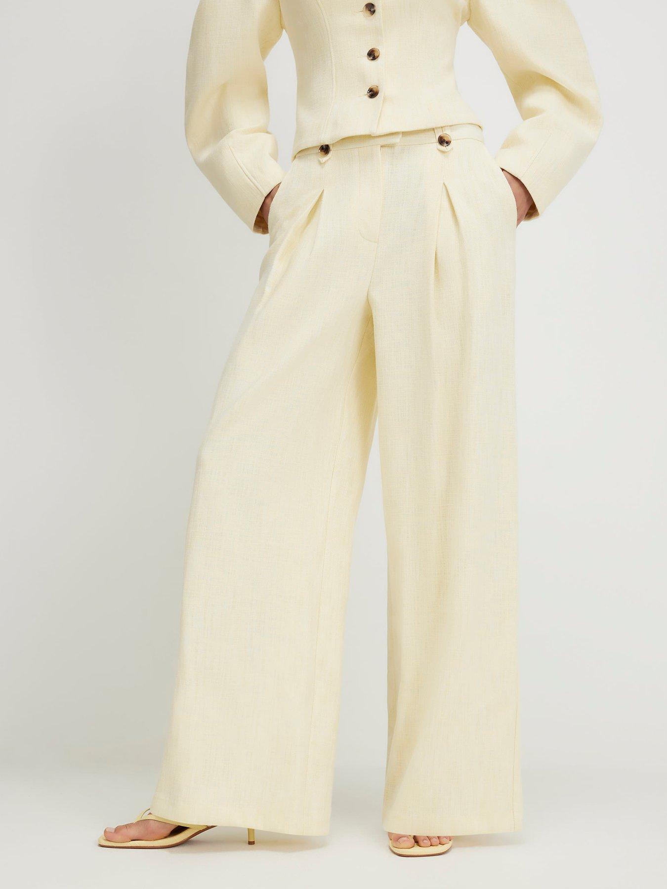 River Island Linen Co-ord Wide Leg Trousers - Yellow